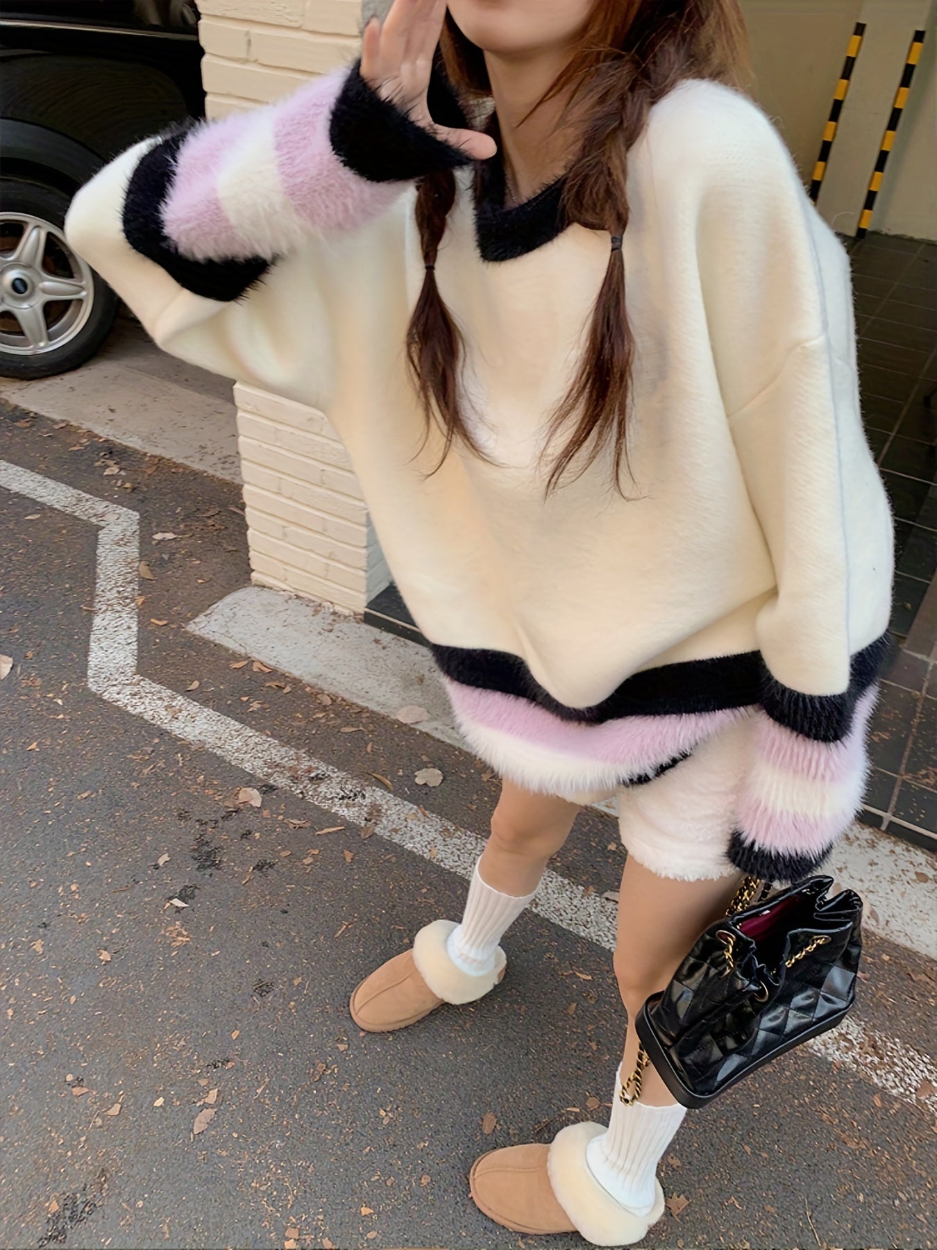 Sixsr Color Block Drop Shoulder Sweater, Casual Long Sleeve Sweater For Fall & Winter, Women's Clothing