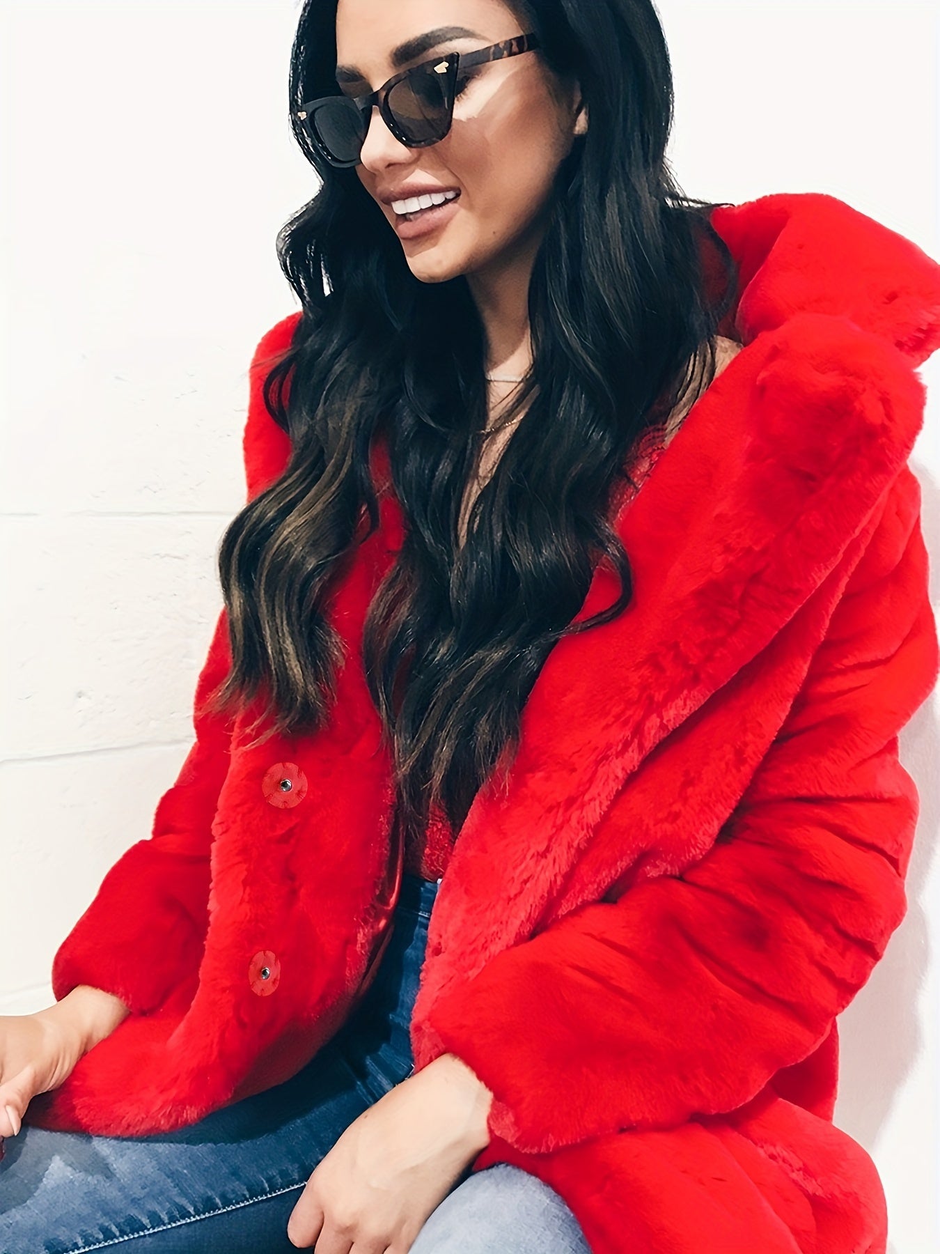 Sixsr Winter Warm Plush Loose Coat, Casual Long Sleeve Fashion Teddy Outerwear, Women's Clothing
