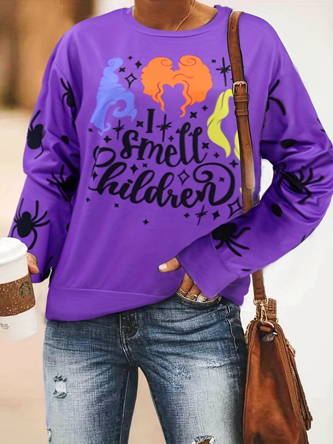 Sixsr Halloween Graphic Print Sweatshirt, Casual Crew Neck Long Sleeve Sweatshirt, Women's Clothing