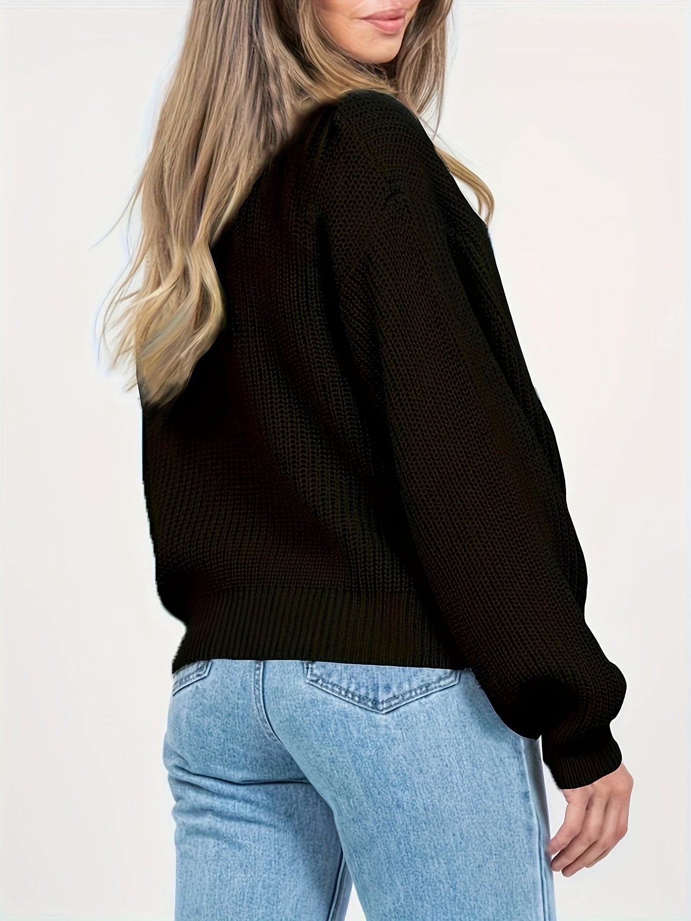 Sixsr Crew Neck Solid Color Sweater, Casual Batwing Sleeve Sweater For Fall & Winter, Women's Clothing