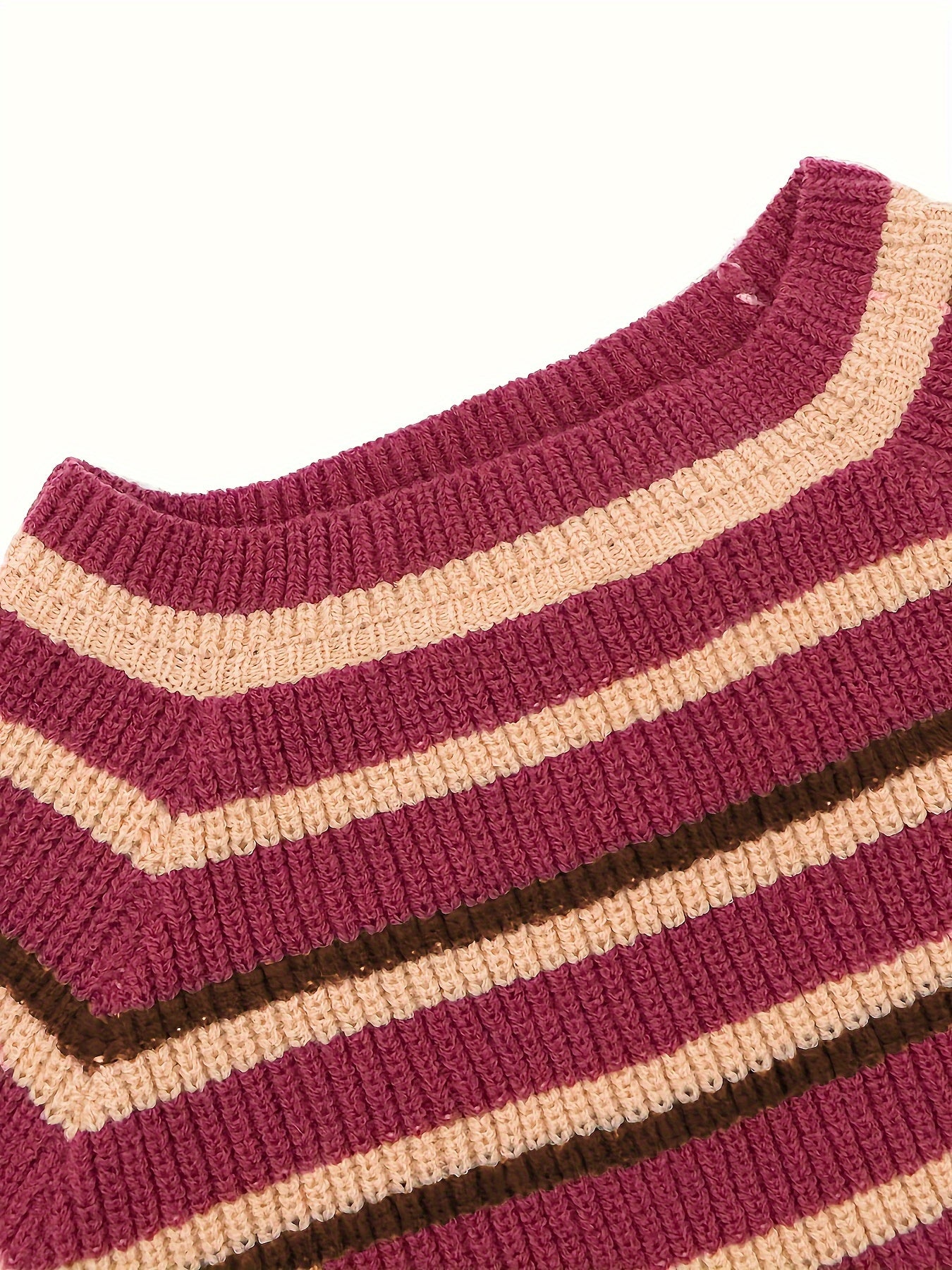 Sixsr Y2K Striped Crew Neck Knit Sweater, Bell Sleeve Crop Sweater For Spring & Fall, Women's Clothing