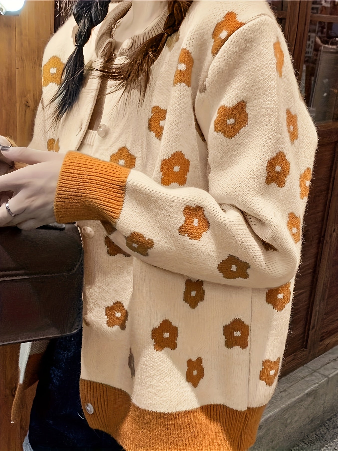 Sixsr Floral Pattern Button Front Cardigan, Vintage Long Sleeve Drop Shoulder Outwear, Women's Clothing