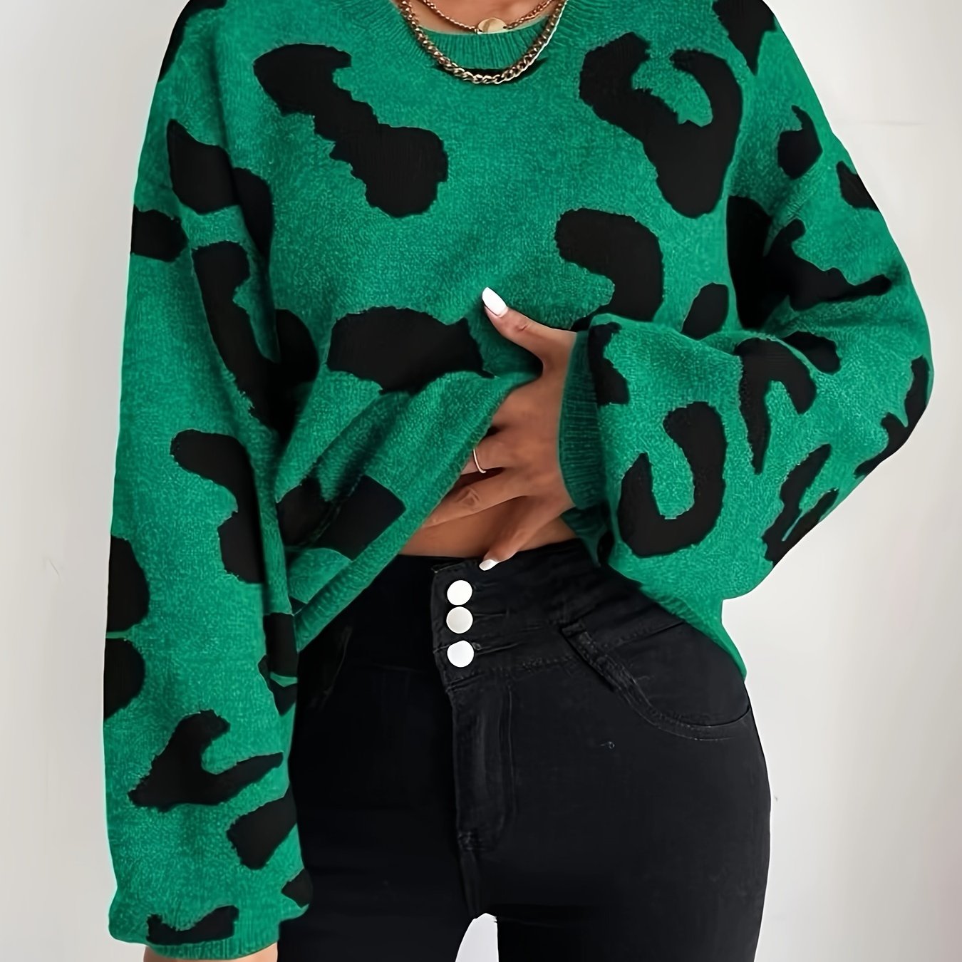 Sixsr Graphic Pattern Pullover Sweater, Casual Long Sleeve Crew Neck Sweater For Fall & Winter, Women's Clothing