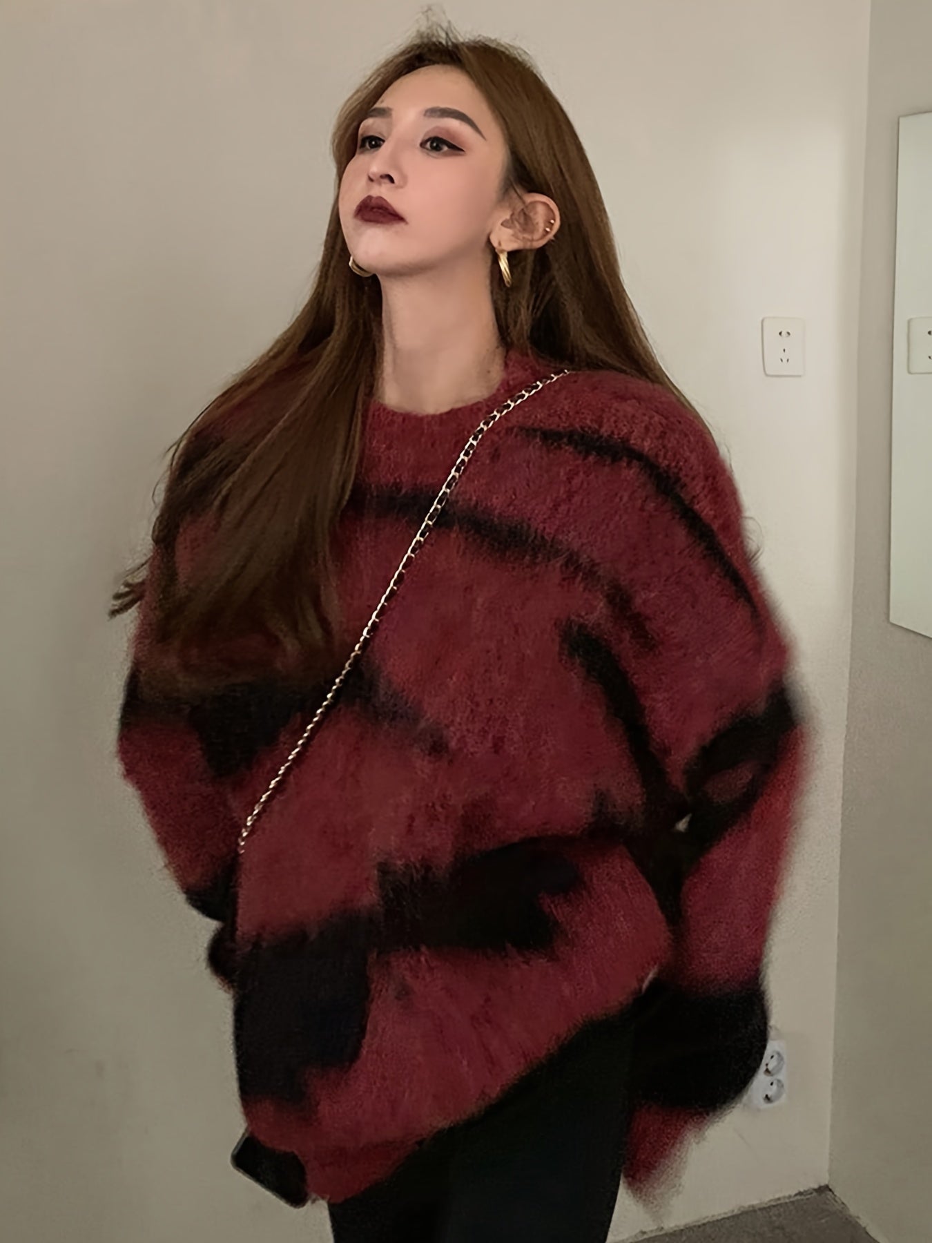 Sixsr Graphic Pattern Crew Neck Pullover Sweater, Casual Long Sleeve Loose Sweater For Fall & Winter, Women's Clothing