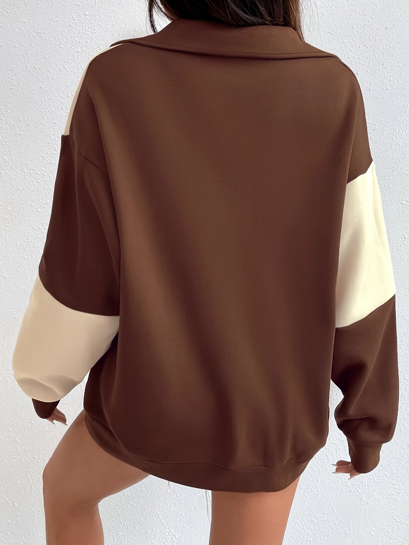 Sixsr Color Block Half Zip Up Sweatshirt , Long Sleeve Pullover Tops , Women's Clothings