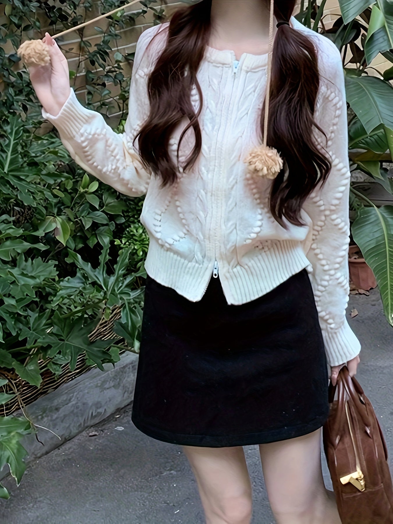 Sixsr Solid Zip Up Cable Knit Cardigan, Casual Long Sleeve Sweater For Spring & Fall, Women's Clothing