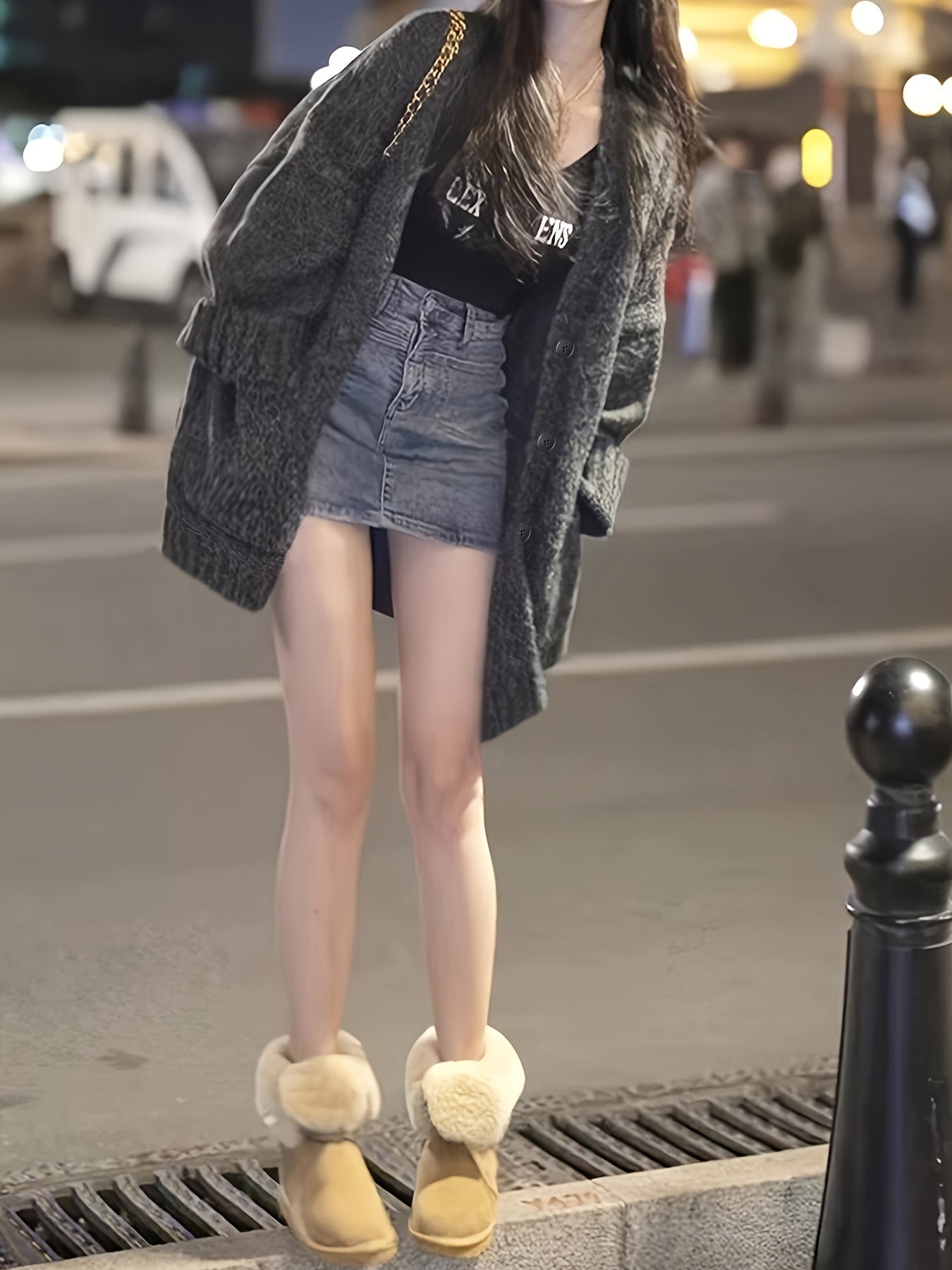 Sixsr Solid Open Front Loose Knitted Sweater, Elegant V Neck Button Front Long Sleeve Coat For Every Day, Women's Clothing