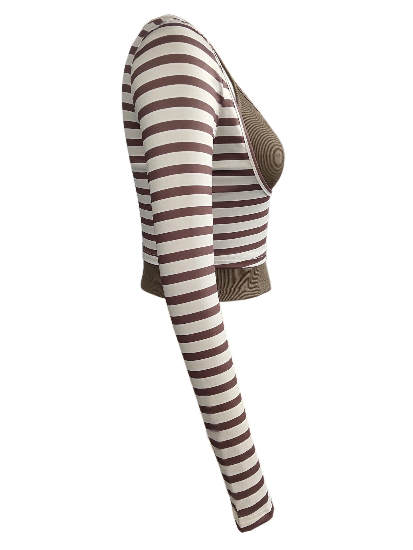 Sixsr Baddie Lightweight Two-piece Set,Striped Print Scoop Neck Tops & Solid Sleeveless Cami Top Outfits, Women's Clothing