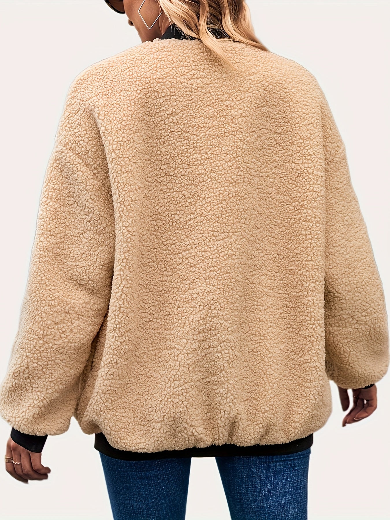 Sixsr Teddy Bomber Fall & Winter Jacket, Casual Zip Up Long Sleeve Outerwear, Women's Clothing