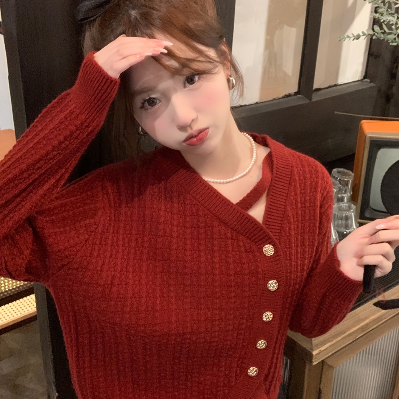 Sixsr Asymmetrical Solid Knit Cardigan, Casual Long Sleeve Sweater With Buttons, Women's Clothing