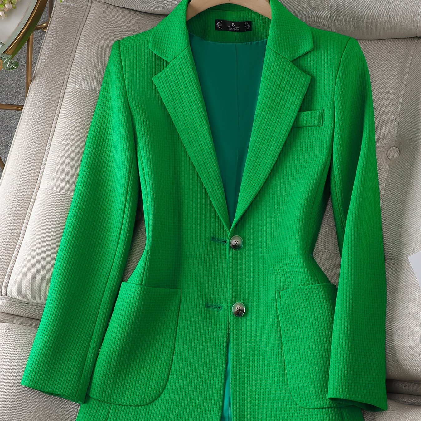 Sixsr Solid Button Front Tunic Blazer, Elegant Lapel Long Notched Neck Sleeve Blazer For Office & Work, Women's Clothing