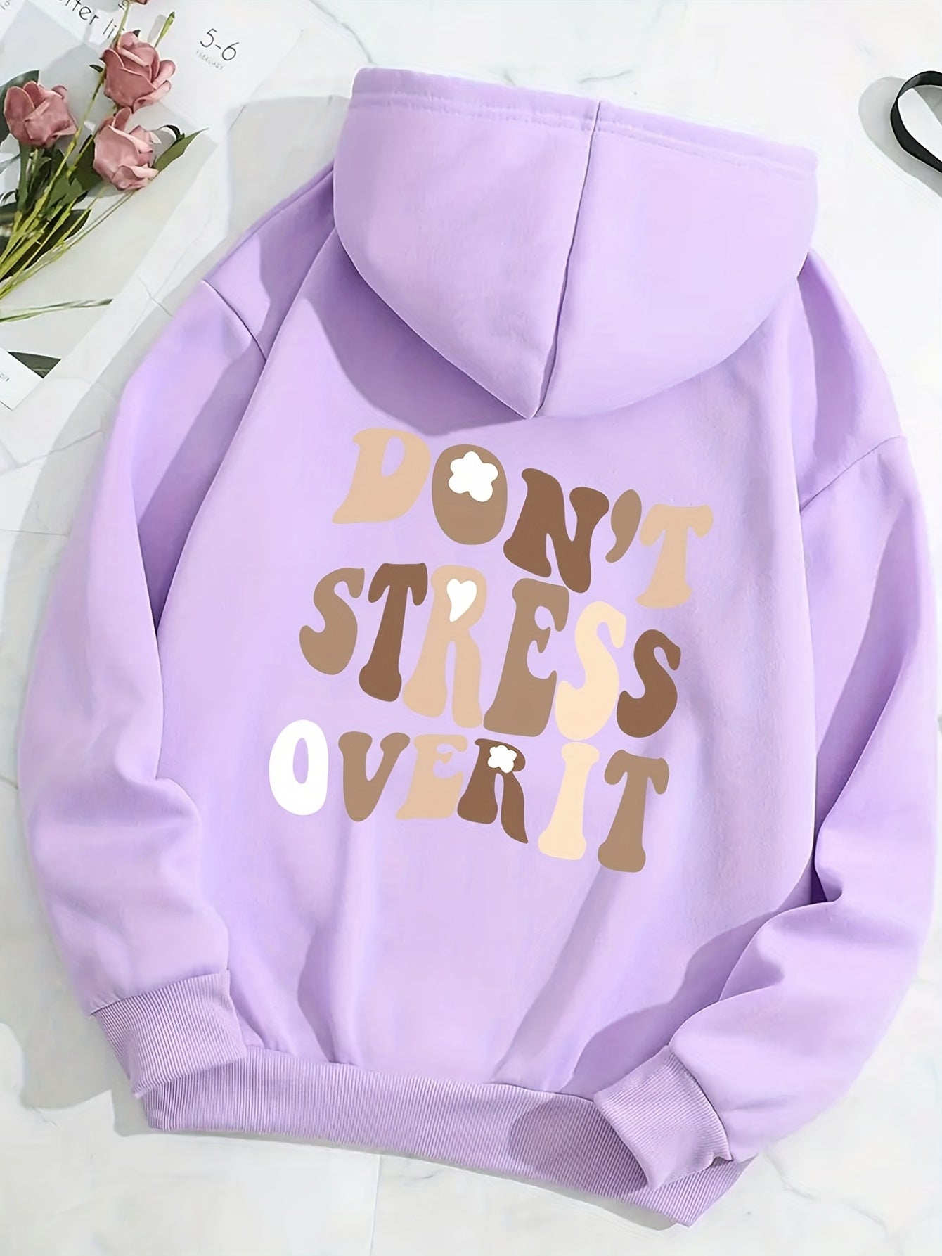Sixsr Letters Graphic Hoodies, Long Sleeve Casual Everyday Kangaroo Pullover Tee Shirt, Women's Clothing