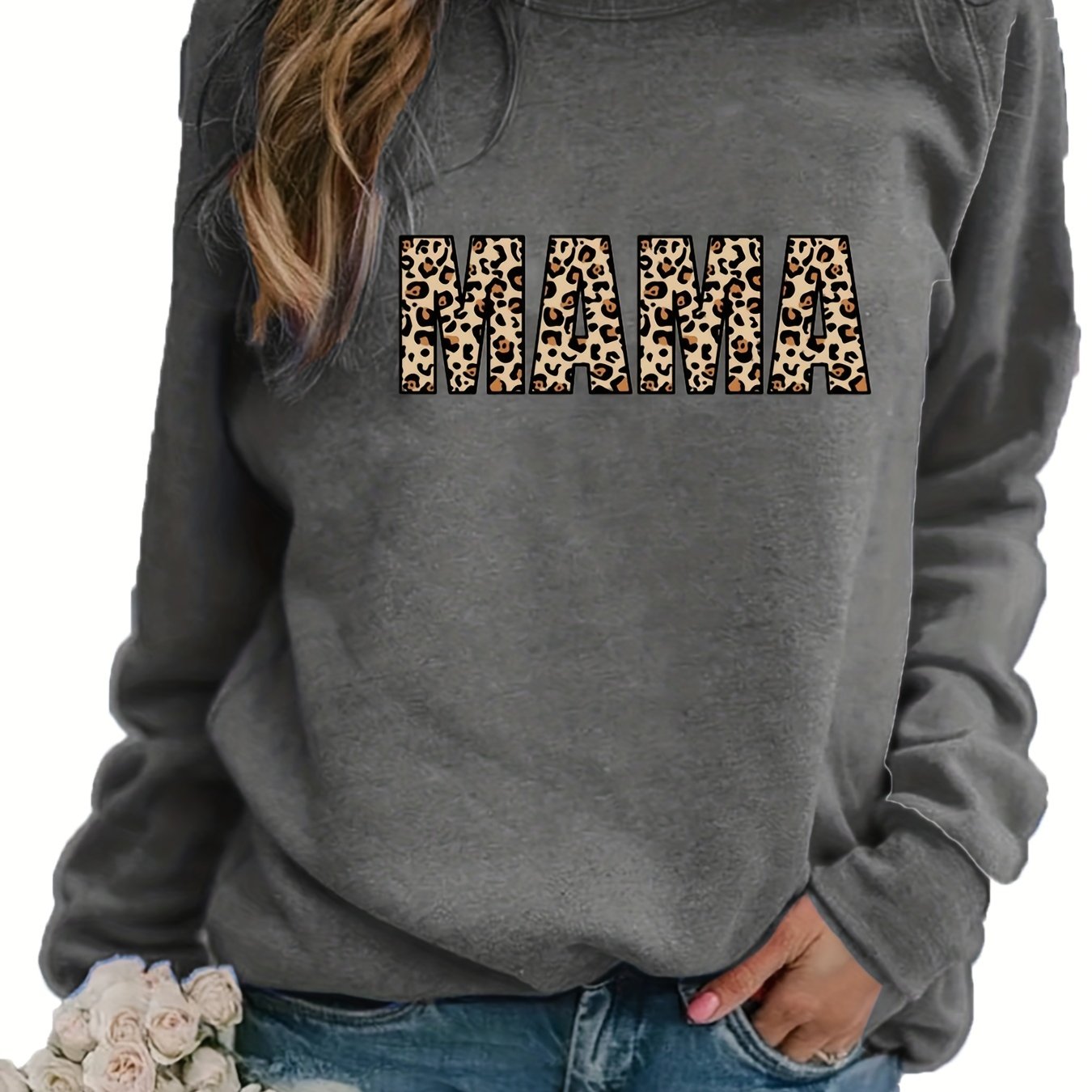 Sixsr Leopard Letter Print Pullover Sweatshirt, Casual Long Sleeve Crew Neck Sweatshirt For Fall & Winter, Women's Clothing