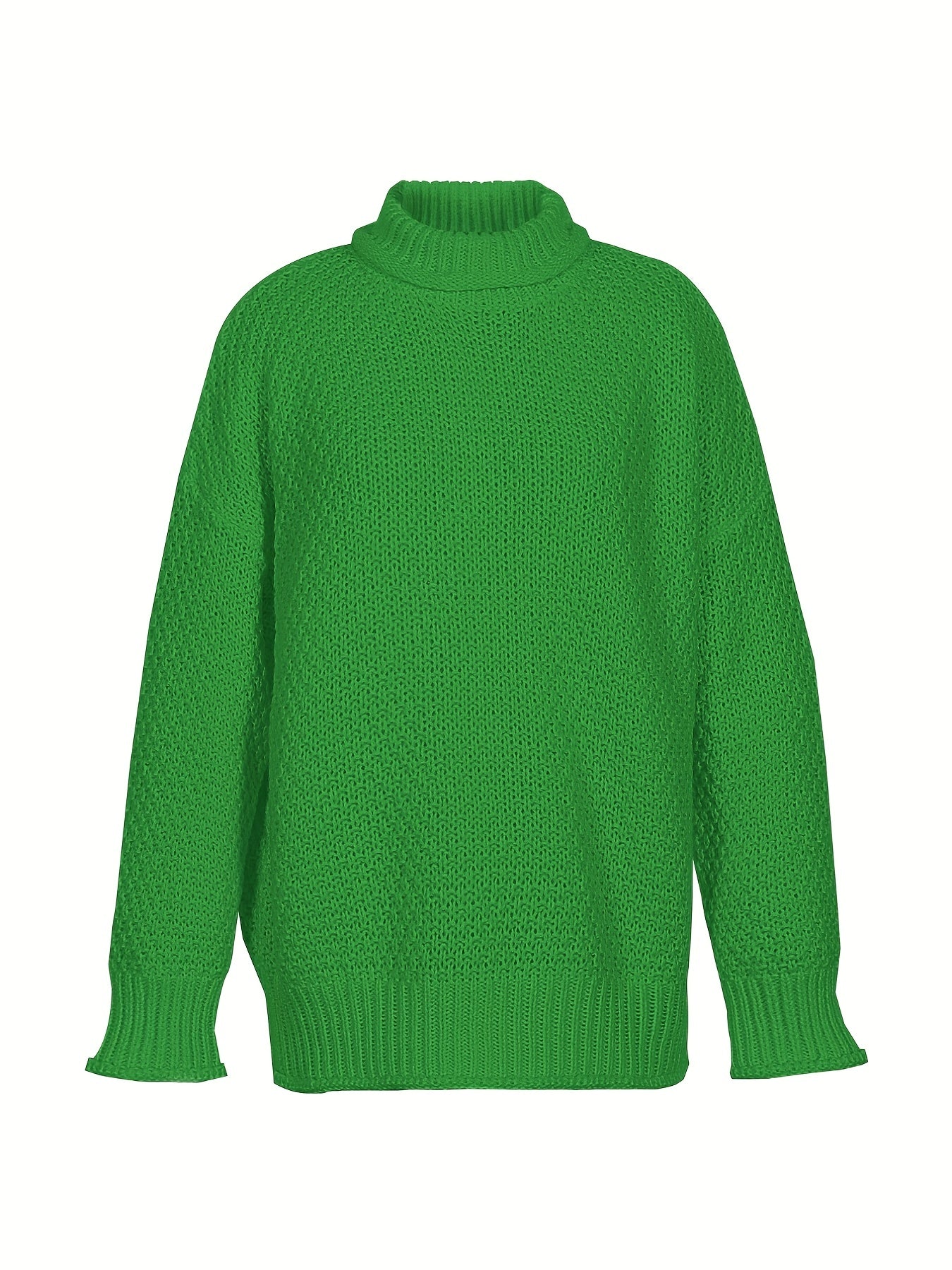 Sixsr Plus Size Casual Sweater, Women's Plus Solid Long Sleeve Turtle Neck Medium Stretch Sweater