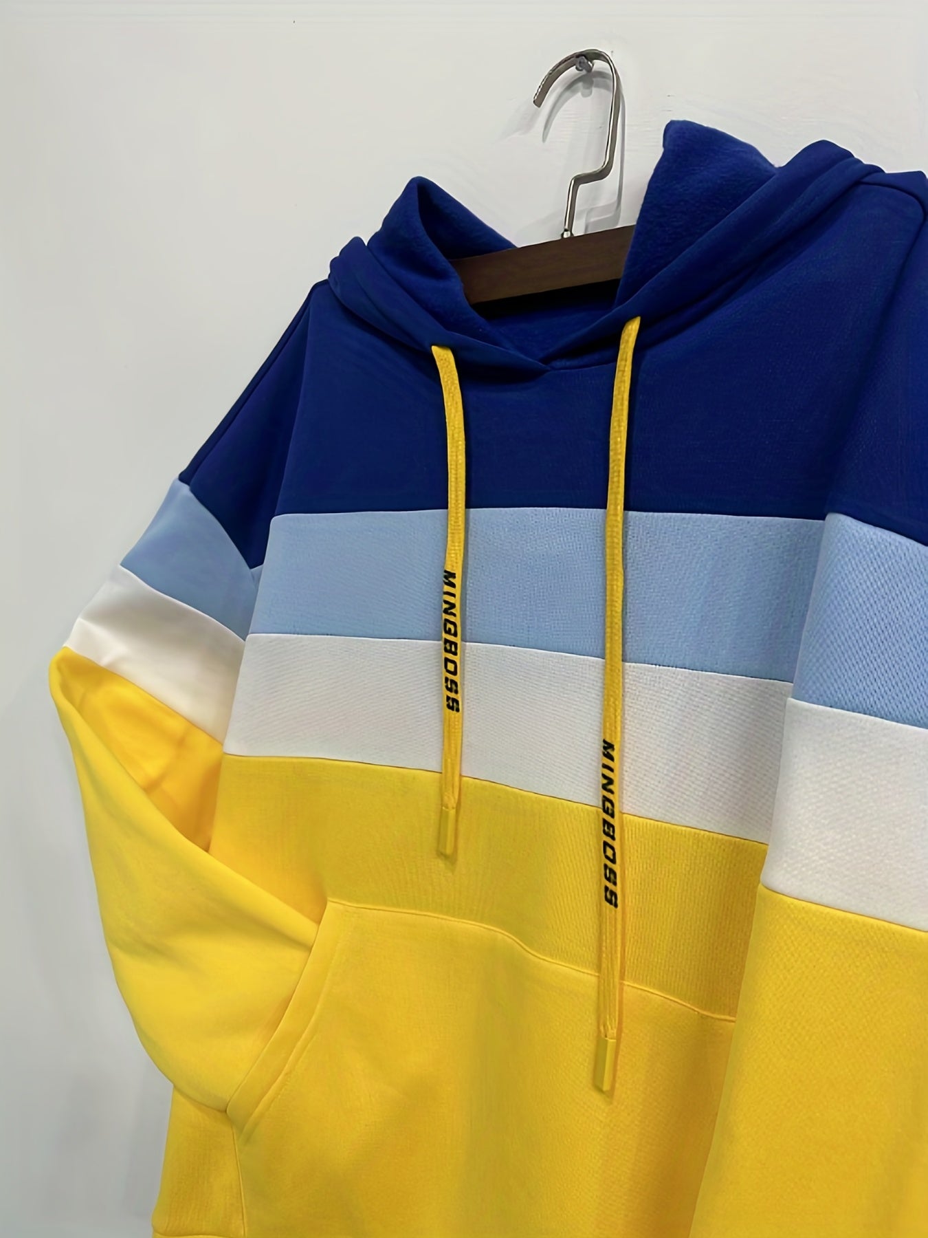 Sixsr Plus Size Casual Sweatshirt, Women's Plus Colorblock Long Sleeve Drawstring Hoodie Sweatshirt