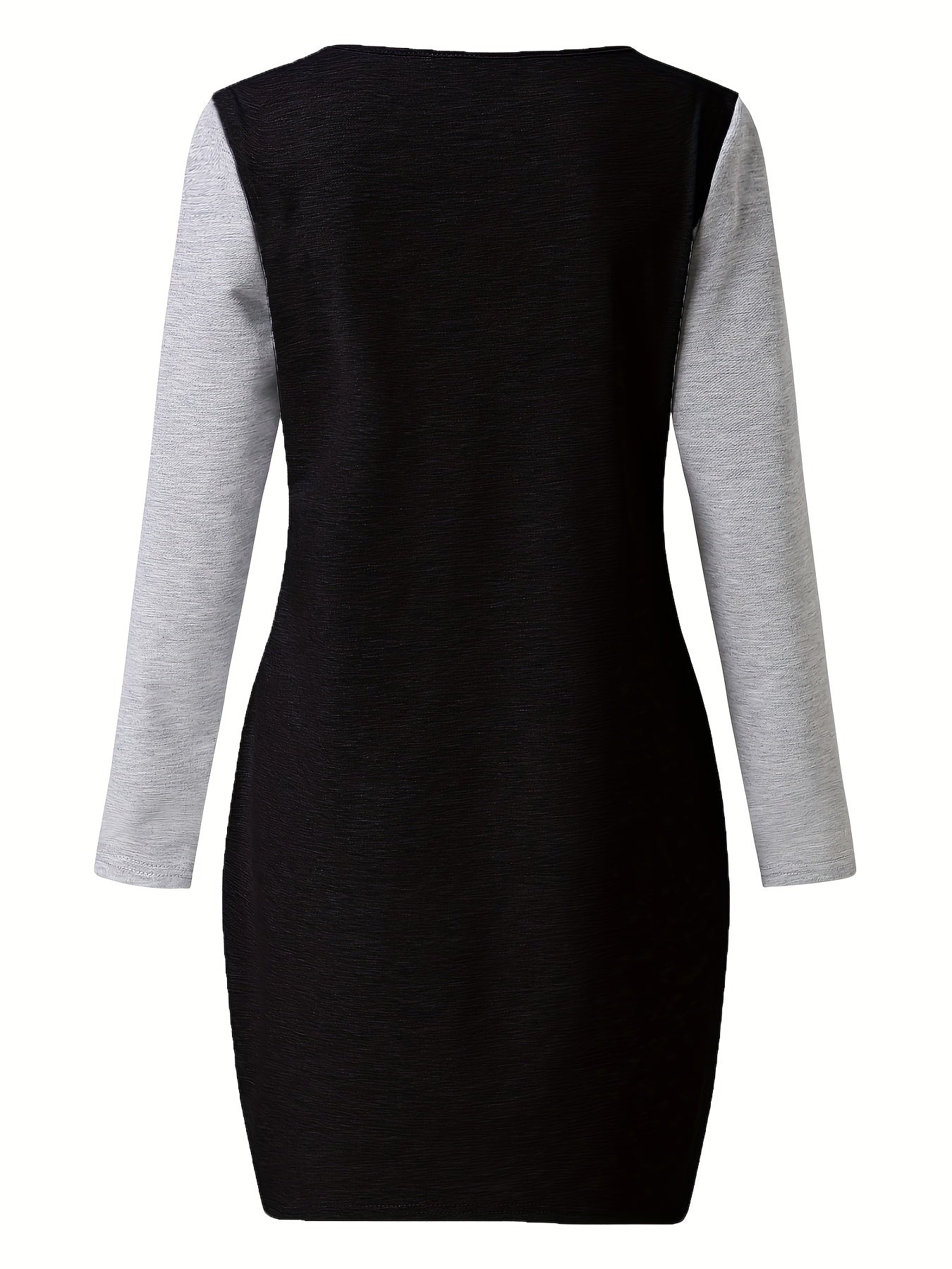 Sixsr Color Block Simple Dress, Elegant Crew Neck Long Sleeve Dress, Women's Clothing