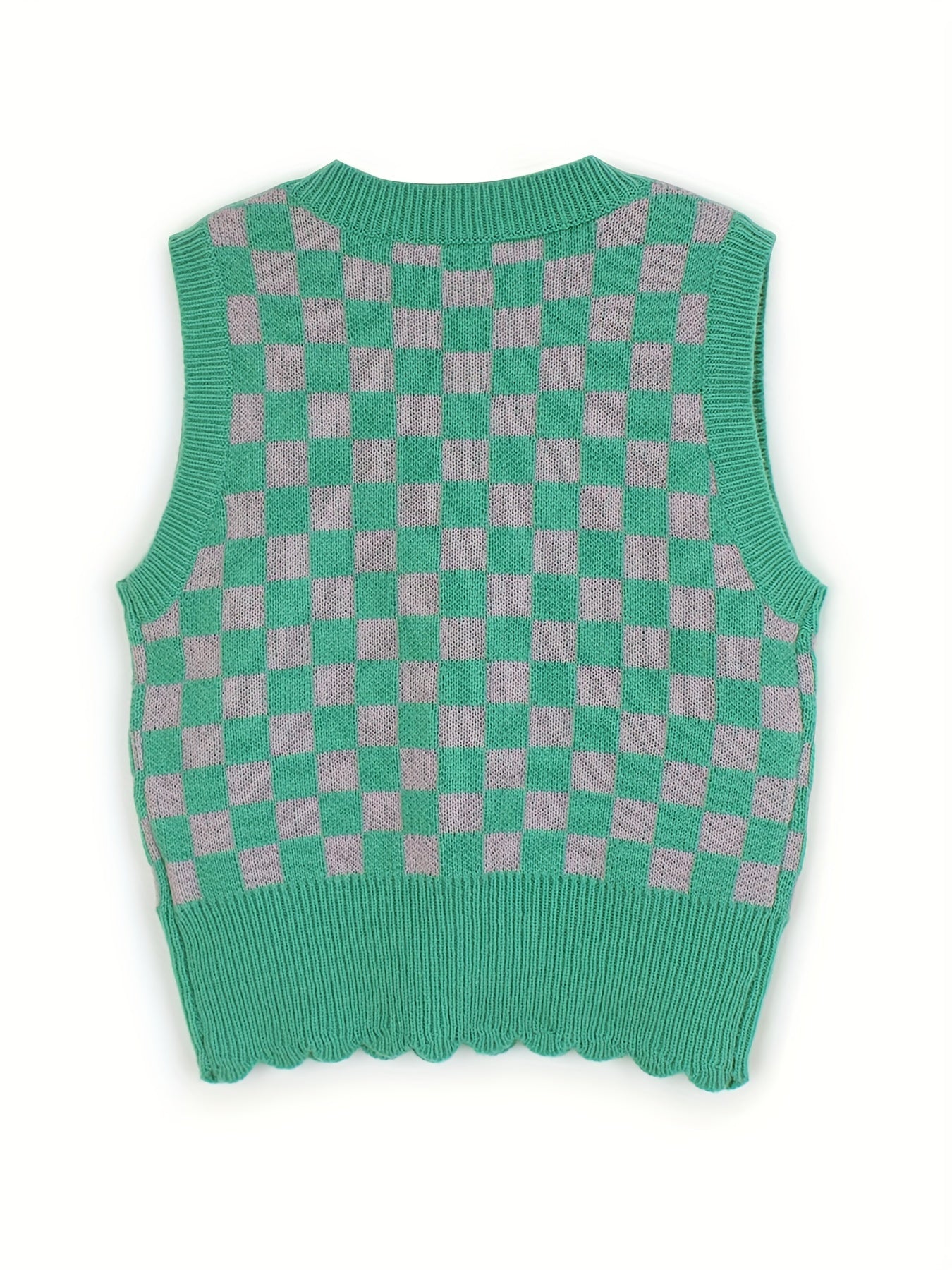 Sixsr Checker Pattern Sweater Vest, Sleeveless Casual Sweater For Fall & Spring, Women's Clothing