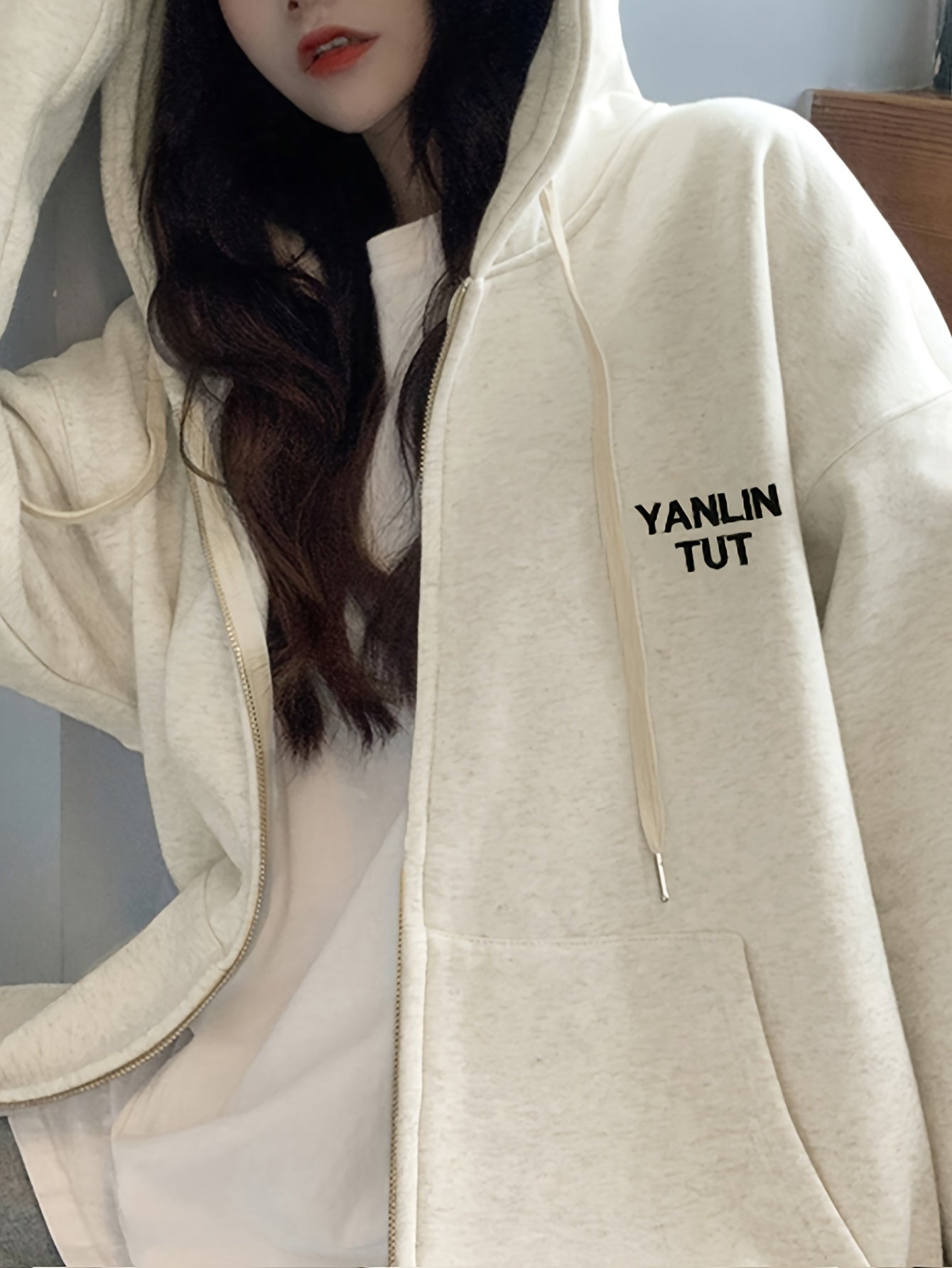 Sixsr Zipper Drawstring Hooded, Casual Long Sleeve With Pocket Hooded, Women's Clothing