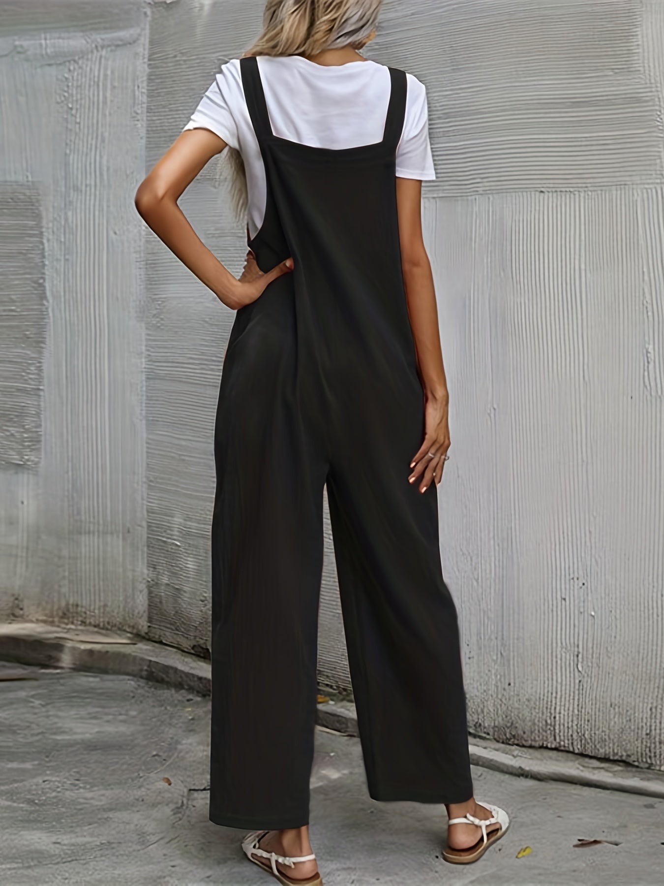 Sixsr Solid Patched Pockets Knot Strap Overall Jumpsuit, Casual Overall Jumpsuit For Spring & Summer, Women's Clothing