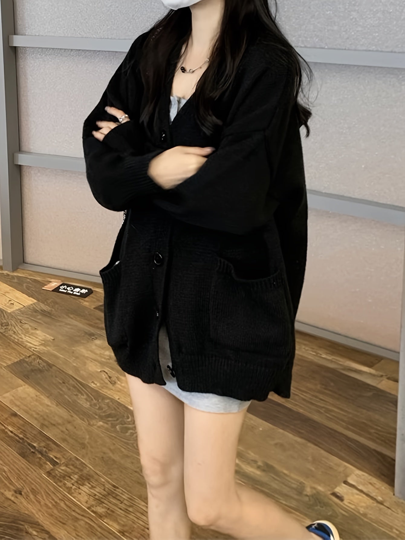 Sixsr Solid Button Front Cardigan, Casual Long Sleeve Drop Shoulder Outwear, Women's Clothing