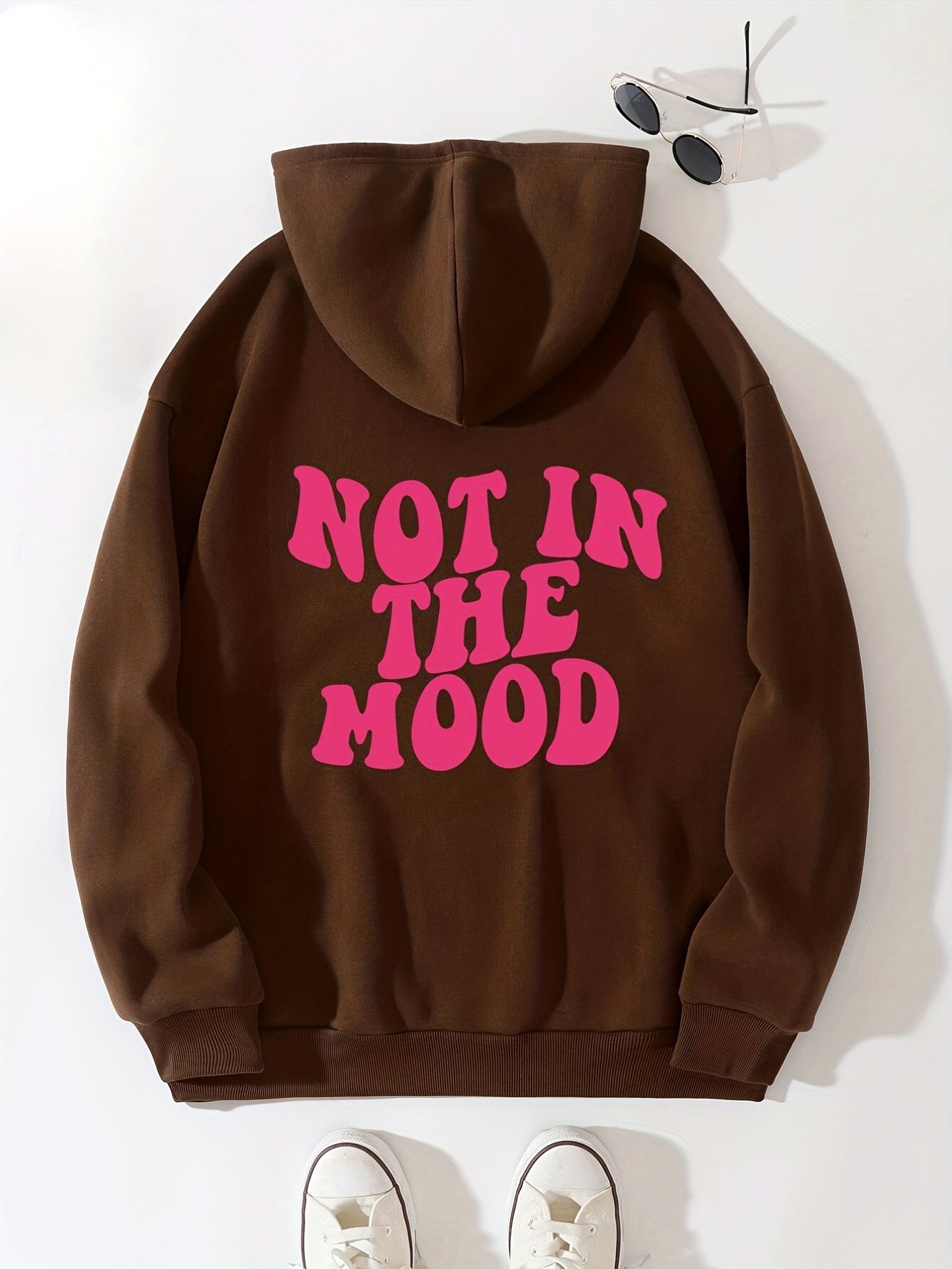 Sixsr Casual Letter Print Hoodie, Drawstring Hooded Pocket Fashion Loose Fall & Winter Sweatshirt, Women's Clothing