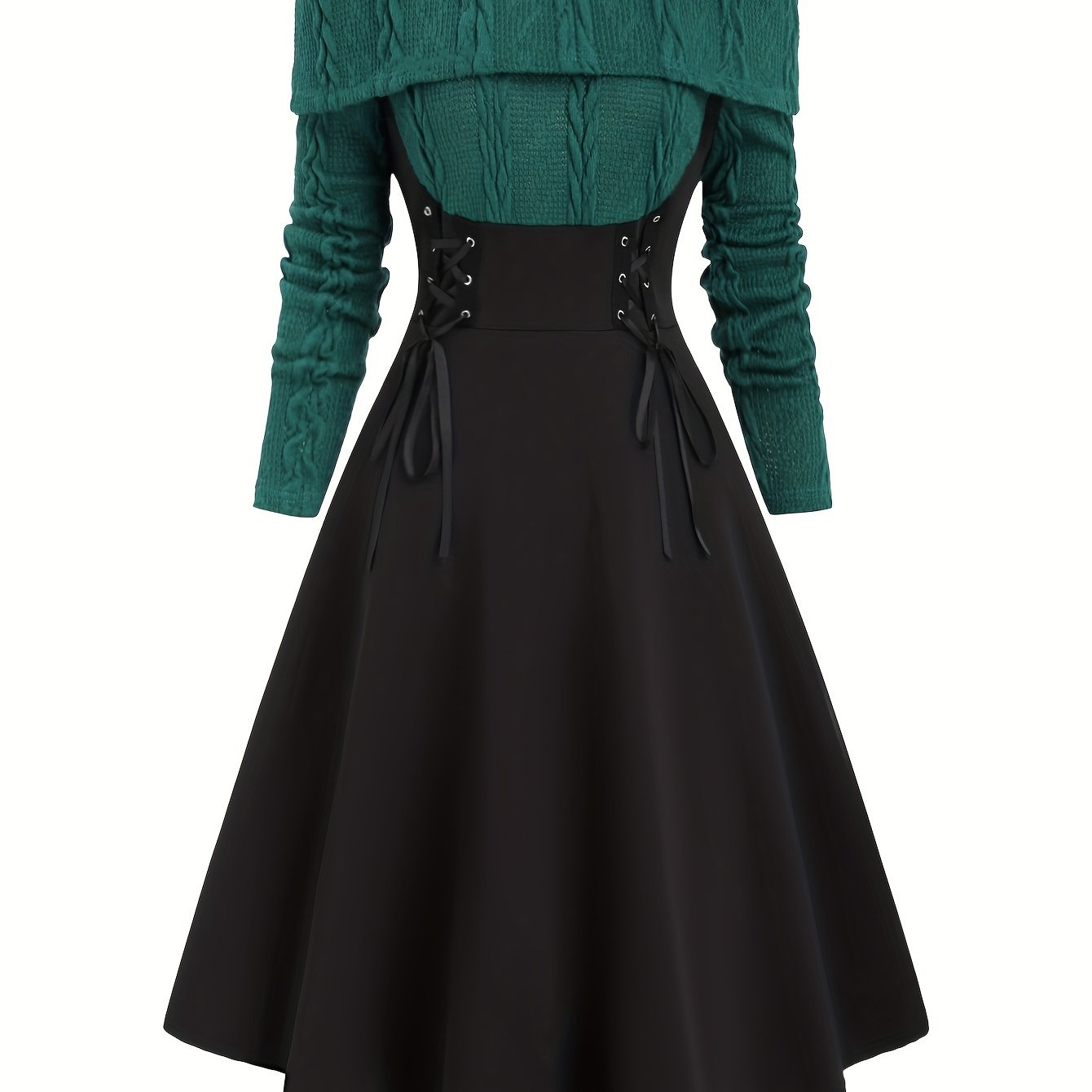 Sixsr Color Block Off Shoulder Dress, Elegant Vintage Long Sleeve Dress, Women's Clothing