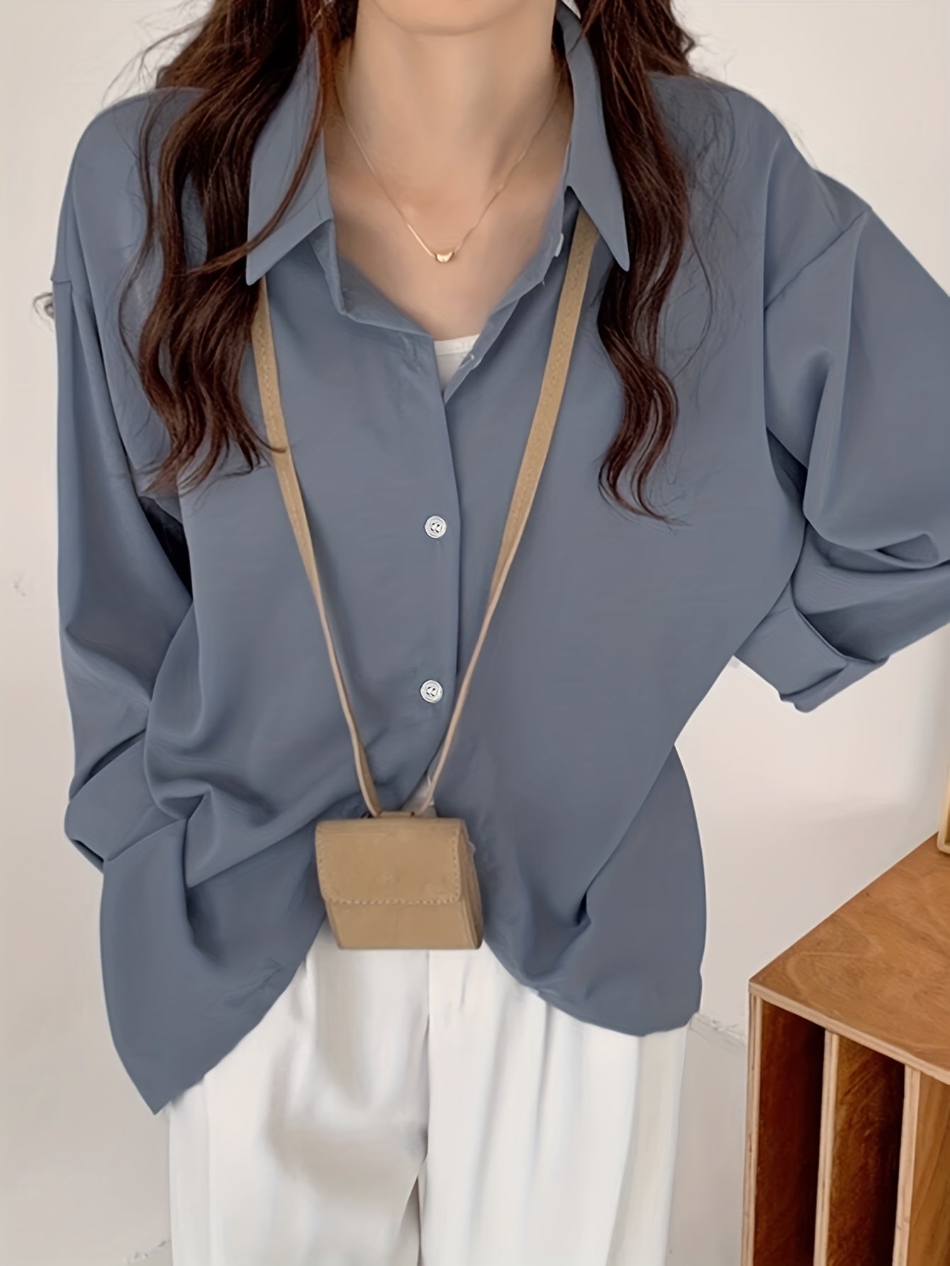 Sixsr Simple Button Front Shirt, Casual Solid Long Sleeve Shirt, Women's Clothing