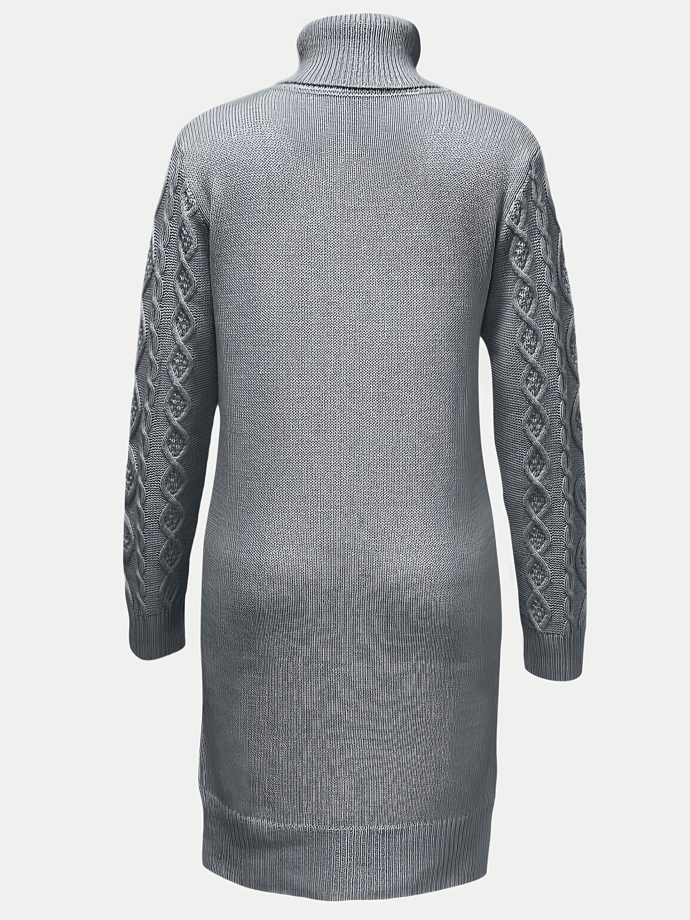 Sixsr Solid Turtleneck Split Knitted Dress, Elegant Long Sleeve Dress For Fall & Winter, Women's Clothing