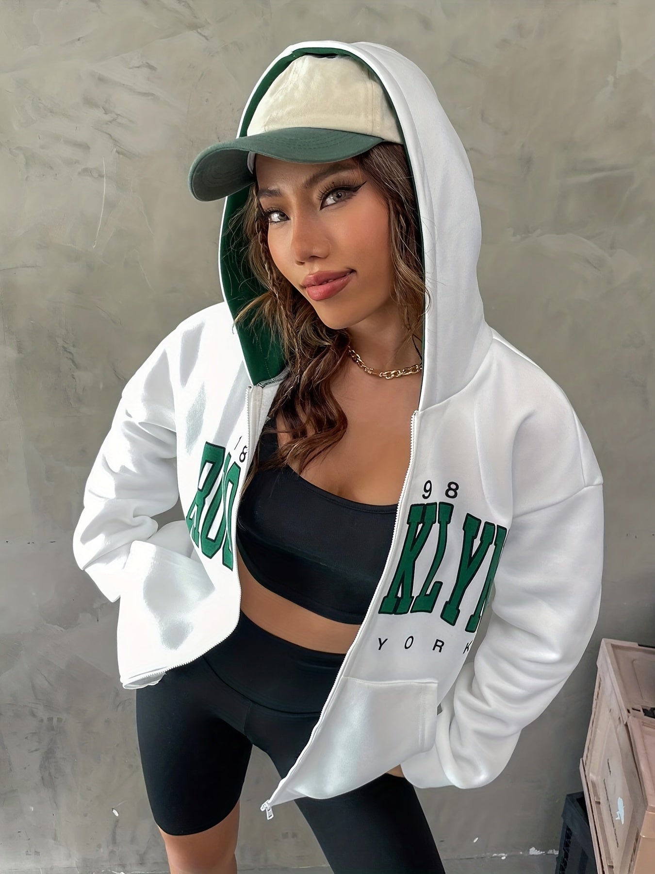 Sixsr Letter Print Zip Up Hoodie, Casual Long Sleeve Hoodies Sweatshirt, Women's Clothing