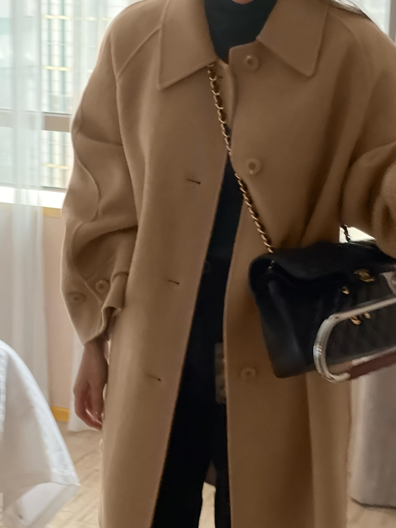 Sixsr Solid Color Button Front Coat, Casual Long Sleeve Lapel Coat For Fall & Winter, Women's Clothing