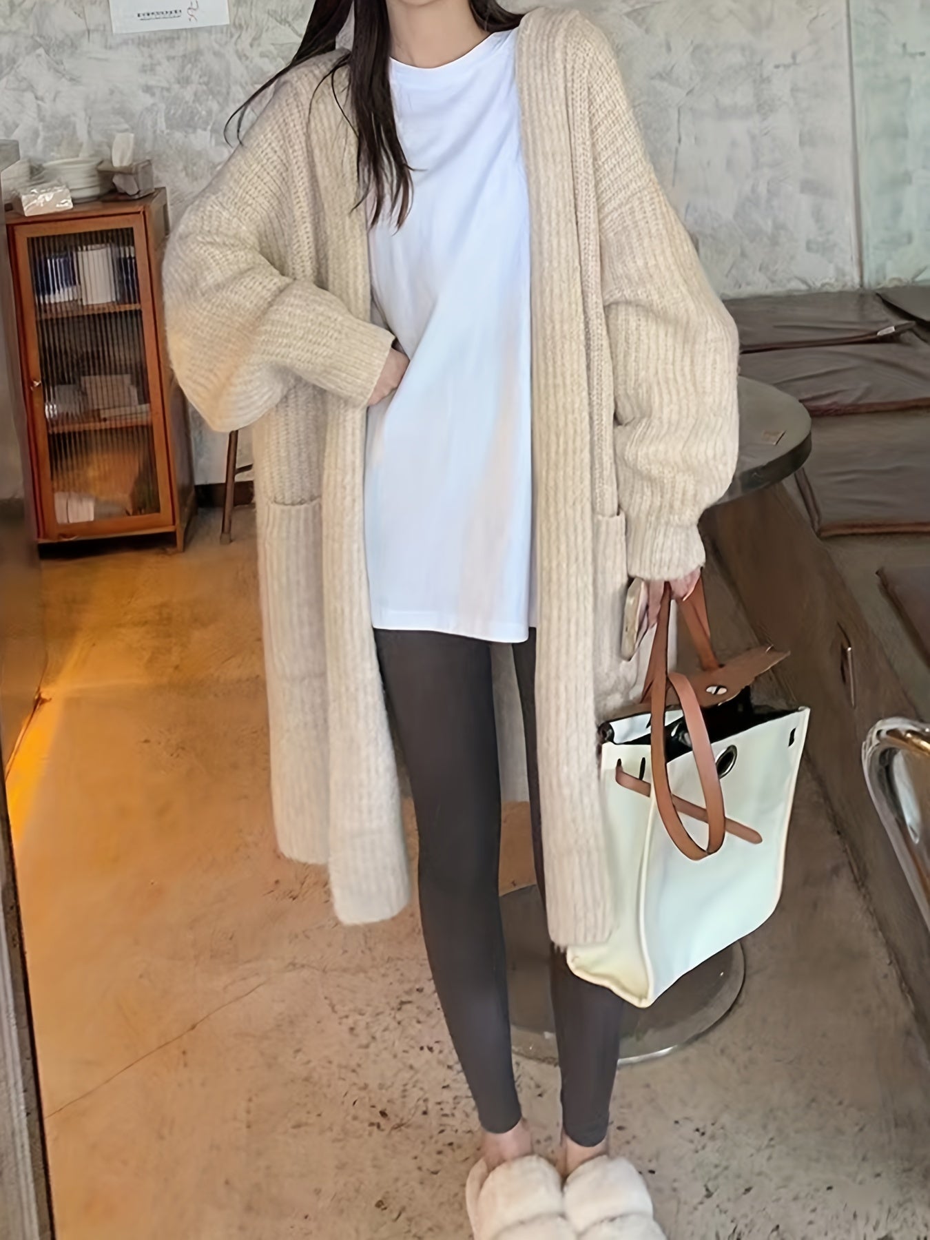 Sixsr Solid Open Front Cardigan, Casual Long Sleeve Hooded Pockets Cardigan, Women's Clothing