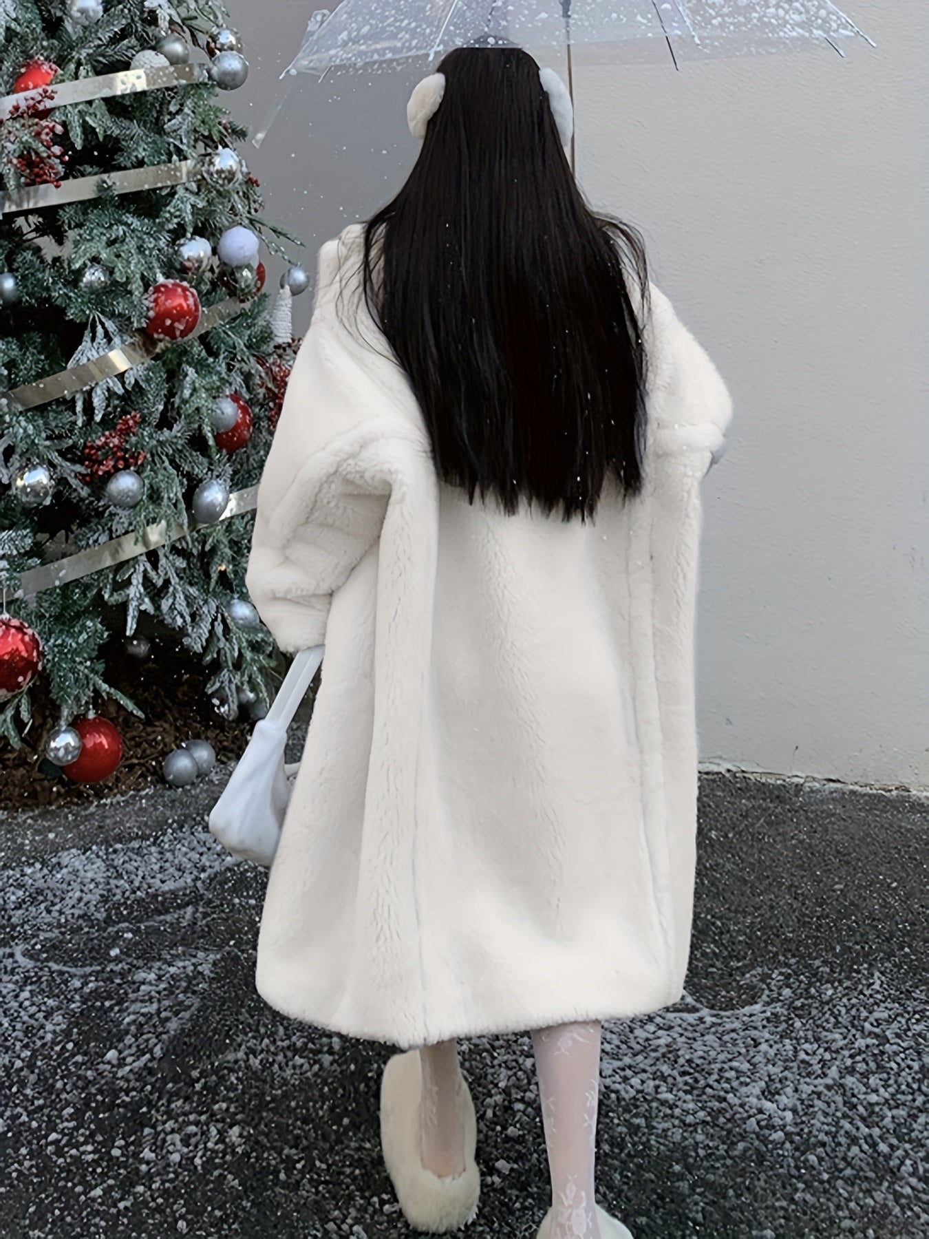 Sixsr Notched Collar Button Front Plush Coat, Casual Thermal Long Sleeve Teddy Bear Coat For Fall & Winter, Women's Clothing