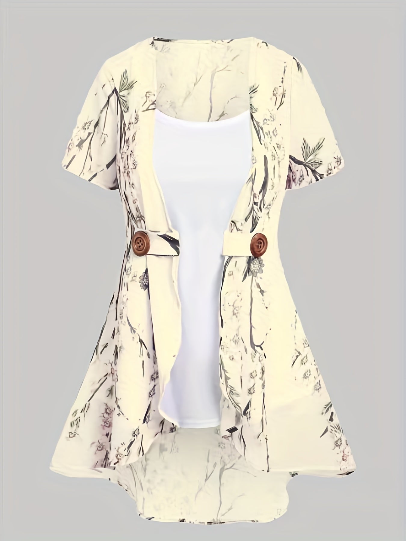 Women's Floral Print Two-piece Set - Casual Tank Top & Open Front Kimono Outfit for Comfortable and Stylish Look