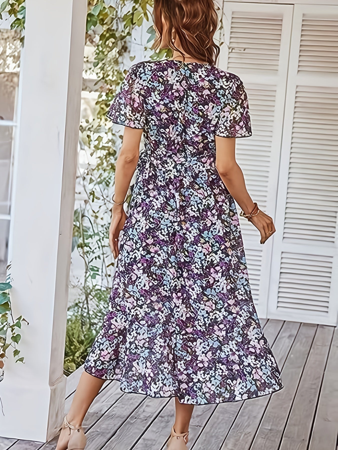 Sixsr Floral Print Wrap Dress, Boho Short Sleeve V Neck Dress, Women's Clothing