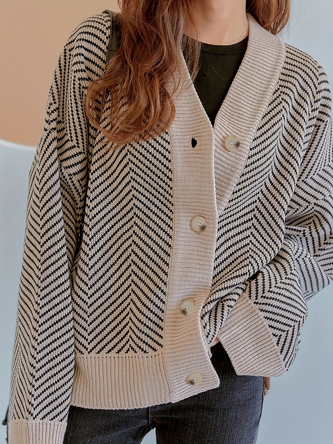 Sixsr Long Sleeve V Neck Cardigan, Button Up Casual Sweater For Winter & Fall, Women's Clothing