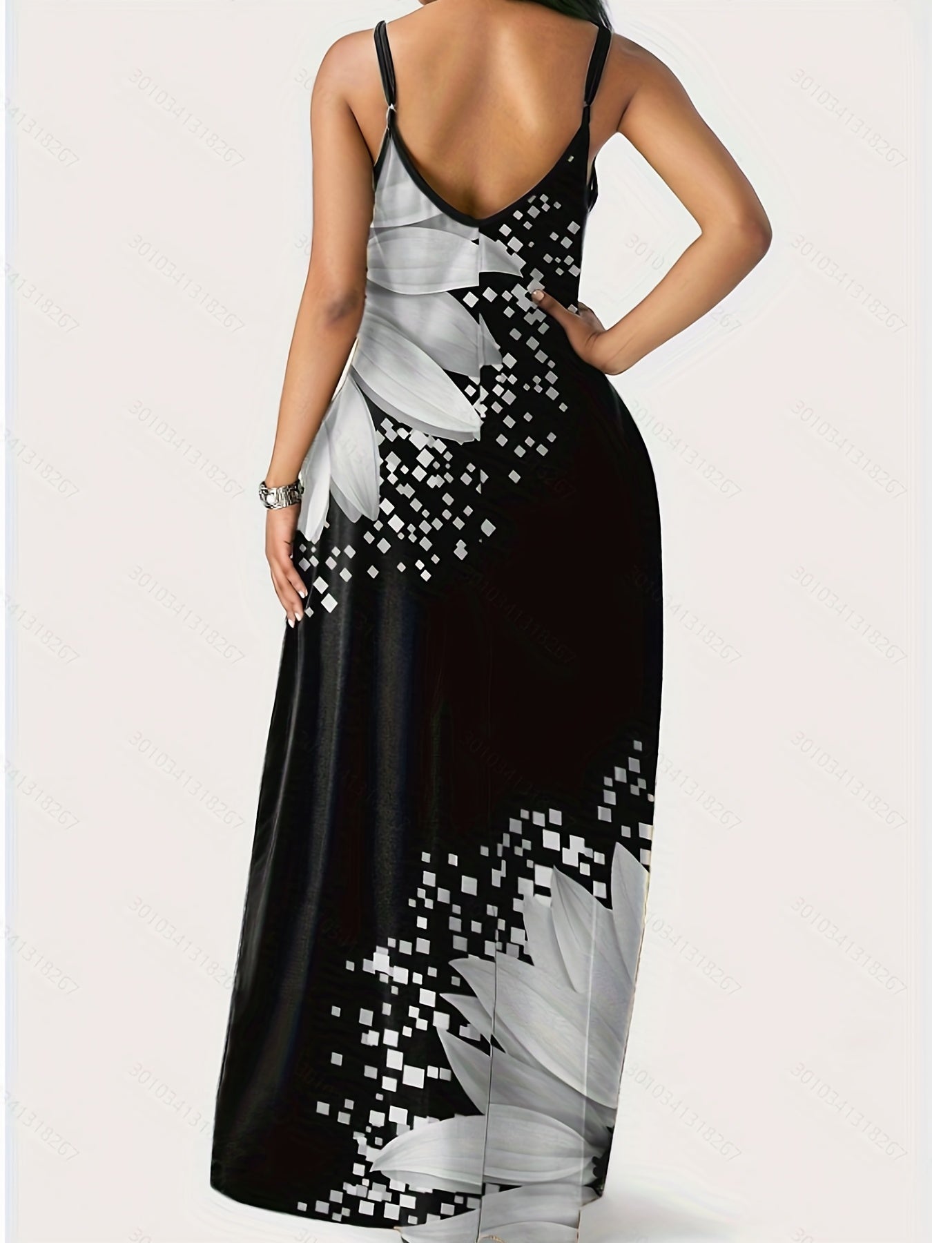 Sixsr Plus Size Casual Dress, Women's Plus Floral Print Cami Maxi Dress With Pockets