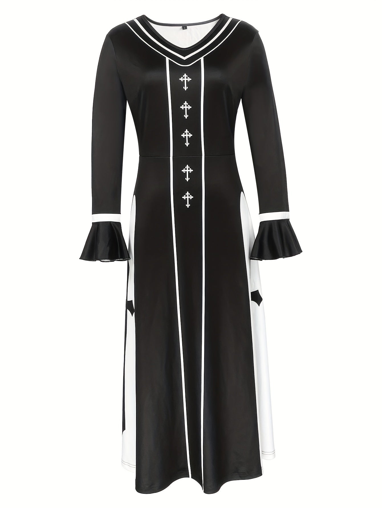 Sixsr Cross Print Color Block Dress, Casual Long Sleeve V Neck Dress, Women's Clothing