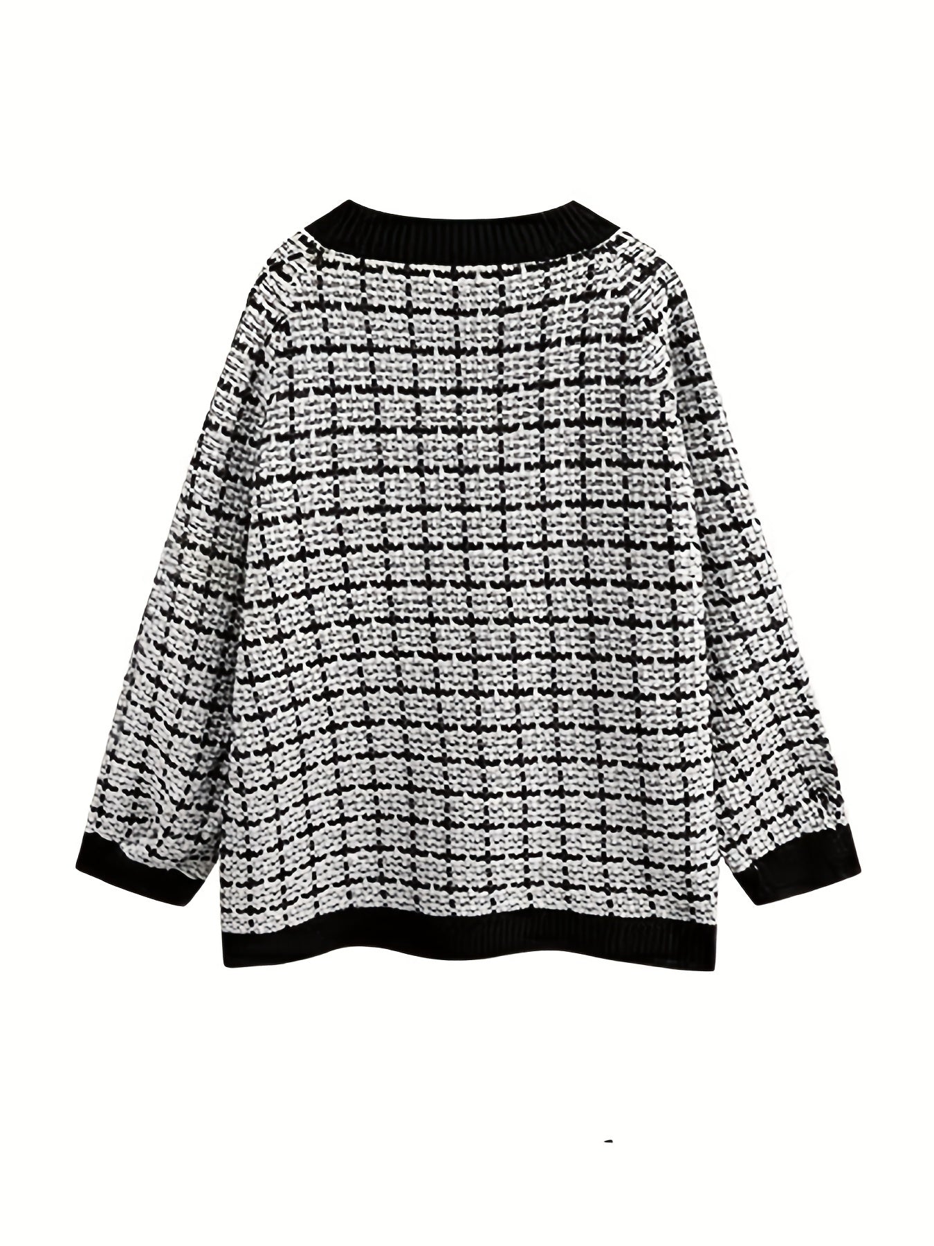 Sixsr Plaid Button Down Knit Cardigan, Vintage Long Sleeve Pocket Fashion Sweater, Women's Clothing