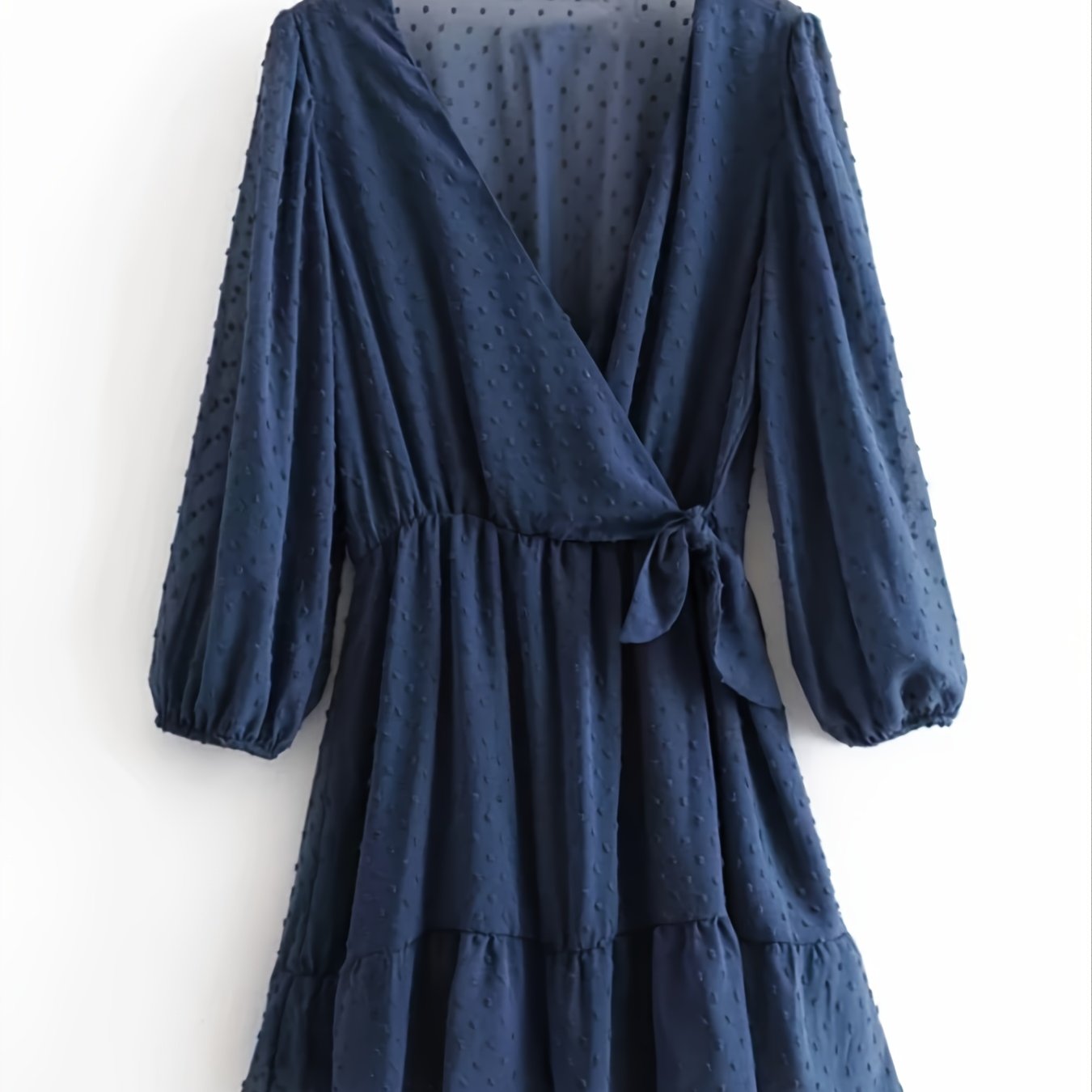 Sixsr Elegant Swiss Dots Ruffle Dress, Lace Up Long Sleeve Loose Slim High Waist Tie Dresses, Women's Clothing