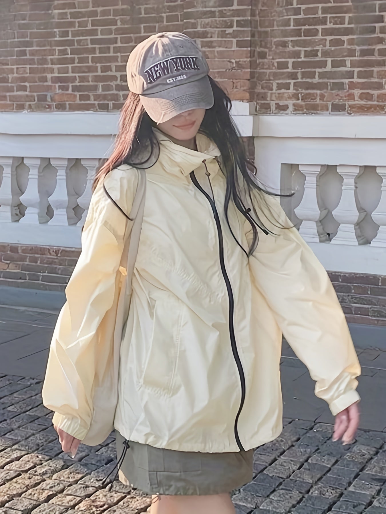 Sixsr Zip Up Windproof Jacket, Casual High Neck Long Sleeve Outerwear, Women's Clothing