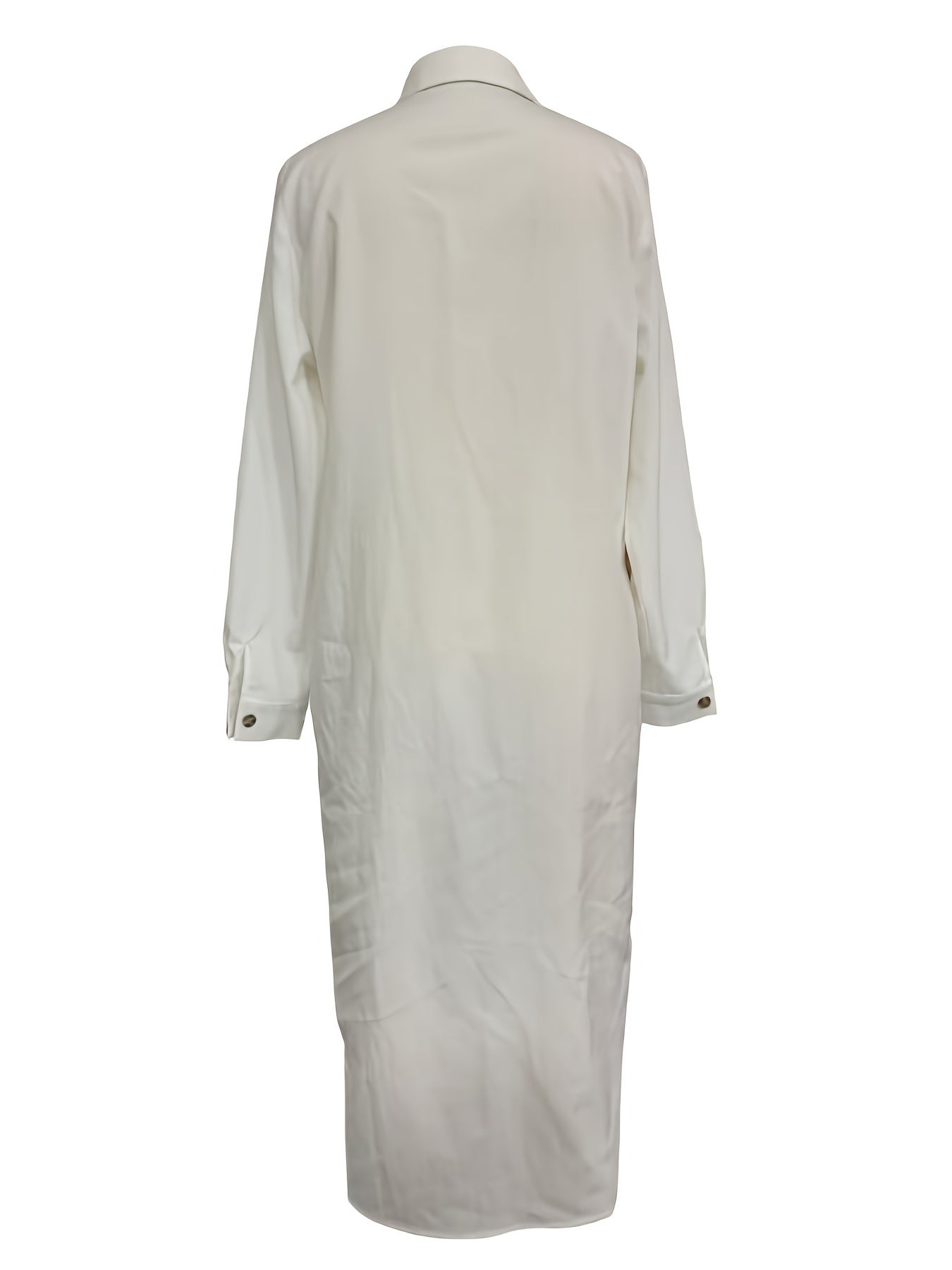 Sixsr Solid Button Front Lapel Dress, Casual Long Sleeve Dress For Spring, Women's Clothing