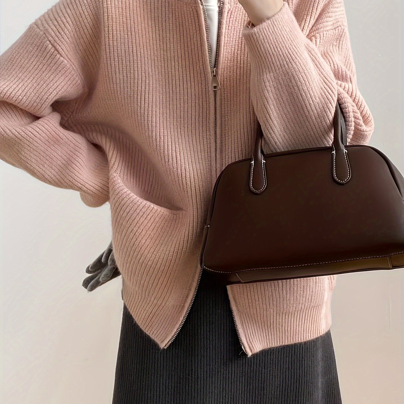 Sixsr Solid Zip Up Knit Cardigan, Casual Long Sleeve Pocket Sweater For Fall & Winter, Women's Clothing