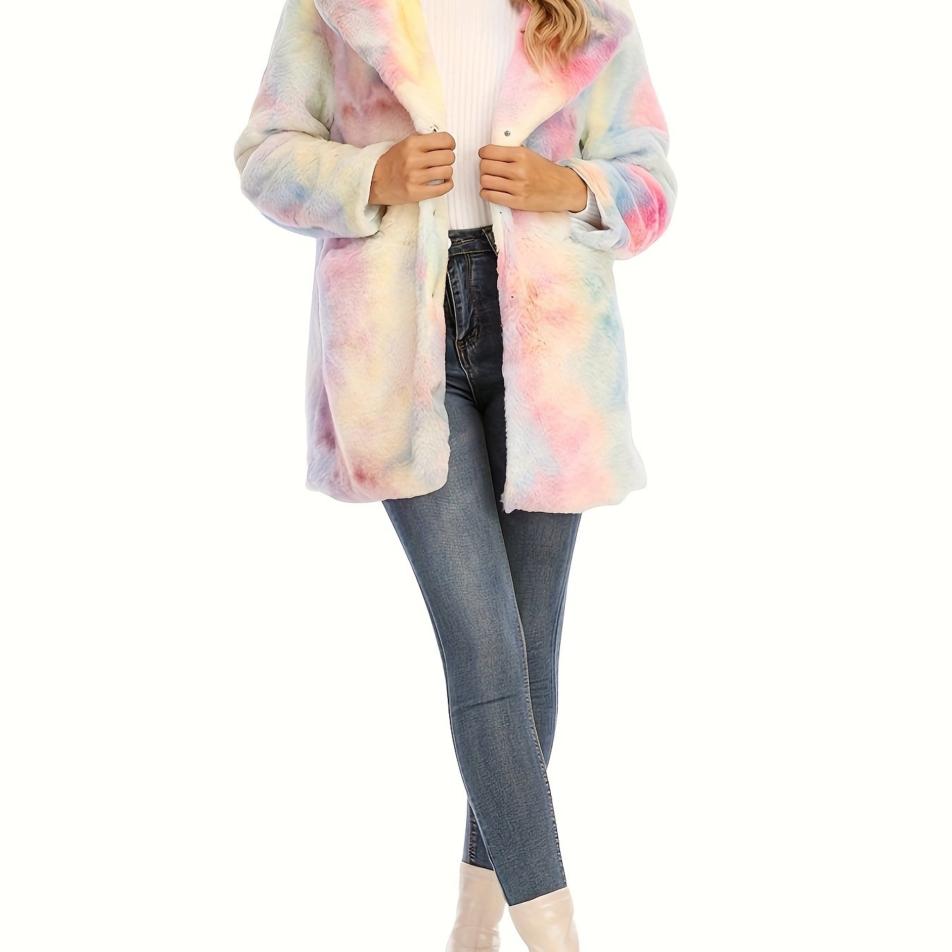 Sixsr Winter Warm Plush Loose Coat, Casual Long Sleeve Fashion Teddy Outerwear, Women's Clothing