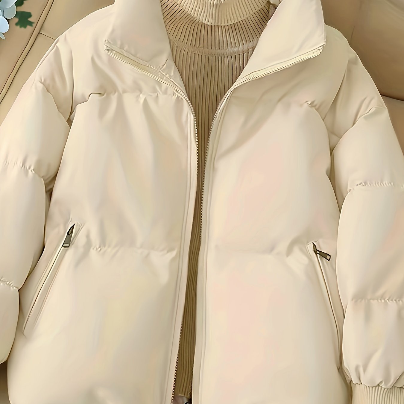 Sixsr Solid Zip Front Coat, Casual Stand Collar Long Sleeve Fall & Winter Warm Outerwear, Women's Clothing