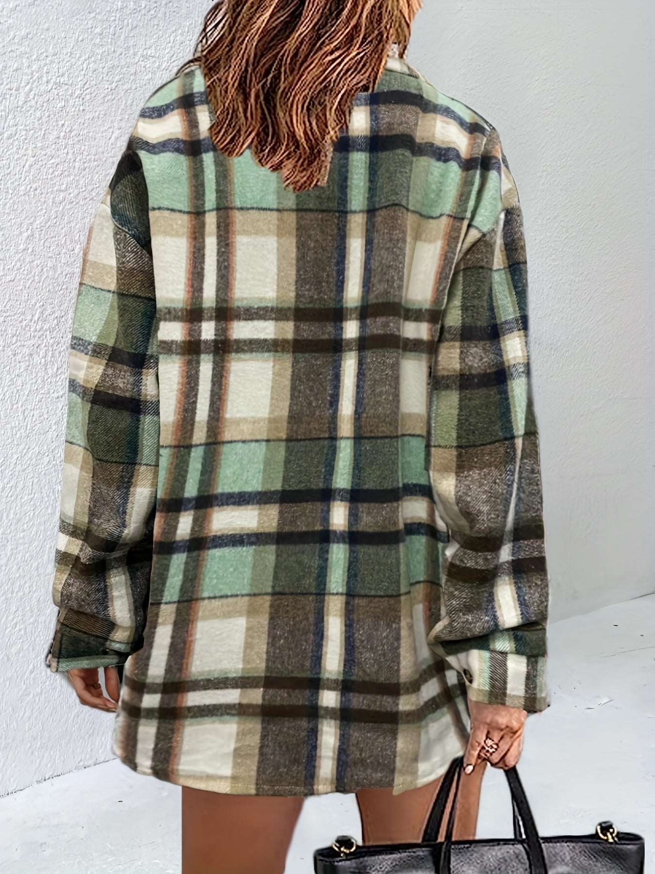 Sixsr Plaid Print Shacket Jacket, Casual Button Front Long Sleeve Outerwear, Women's Clothing