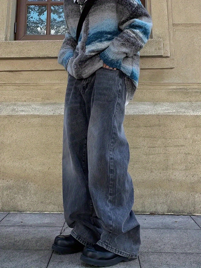 Sixsr Elastic Waist Washed Baggy Jeans, Loose Fit Washed Wide Legs Jeans, Women's Denim Jeans & Clothing