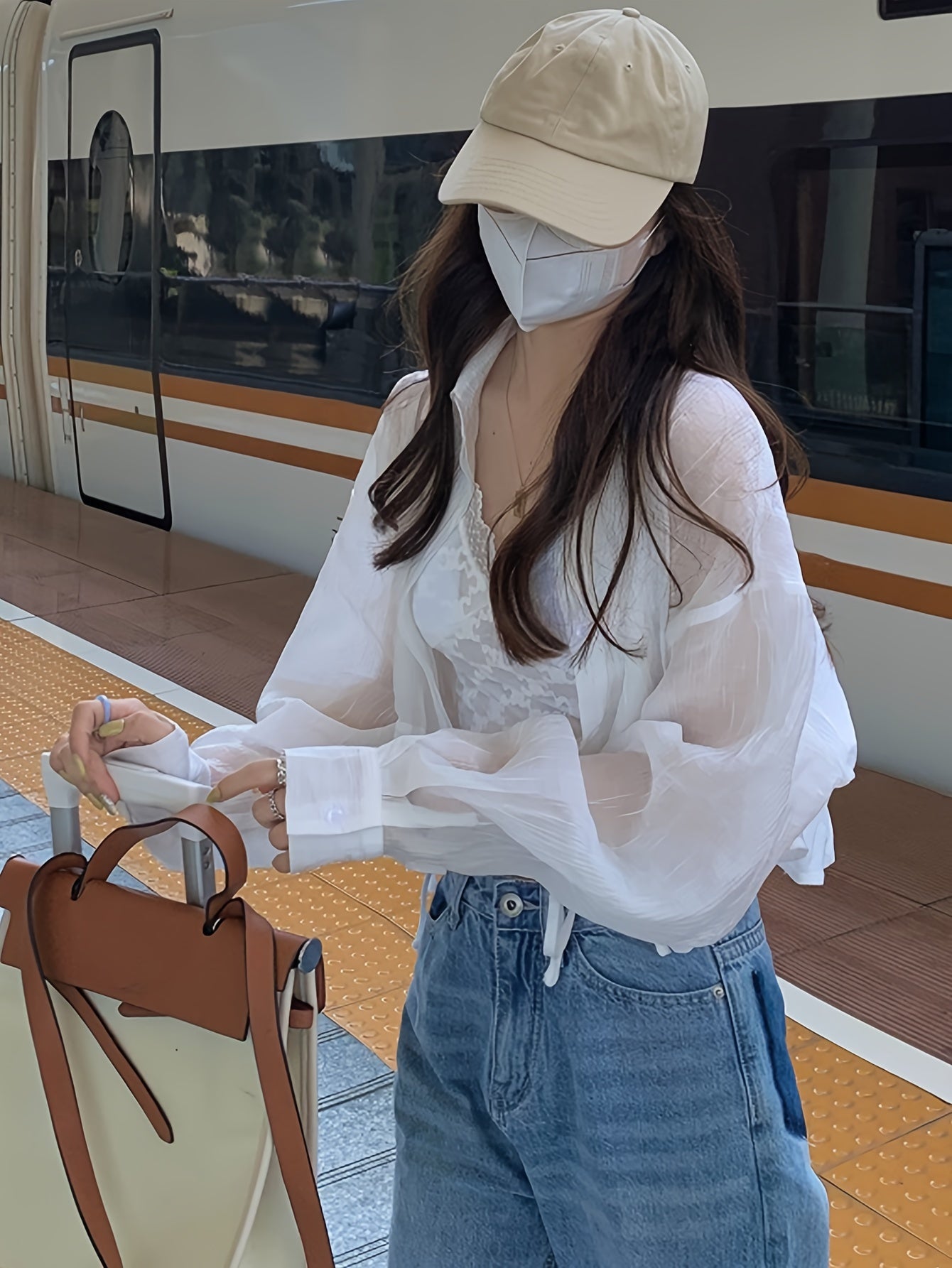 Sixsr Solid Drawstring Illusion Blouse, Casual Long Sleeve Blouse For Spring & Fall, Women's Clothing