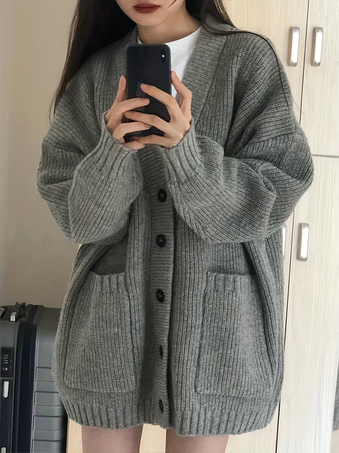 Sixsr Solid Button Up Pocket Cardigan, Casual Long Sleeve Cardigan For Fall & Winter, Women's Clothing
