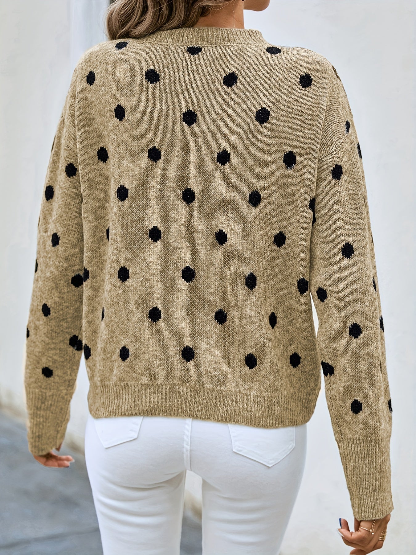 Sixsr Polka Dot Crew Neck Pullover Sweater, Casual Long Sleeve Sweater For Fall & Winter, Women's Clothing