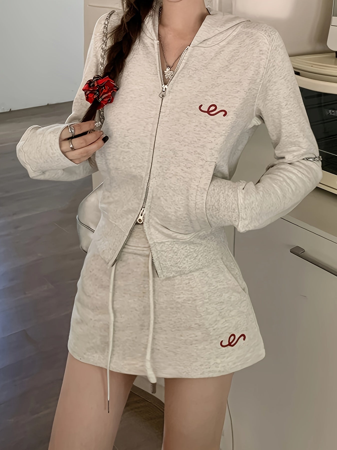 Sixsr Graphic Pattern Zipper Hoodie, Casual Long Sleeve Slant Pockets Jacket, Women's Clothing